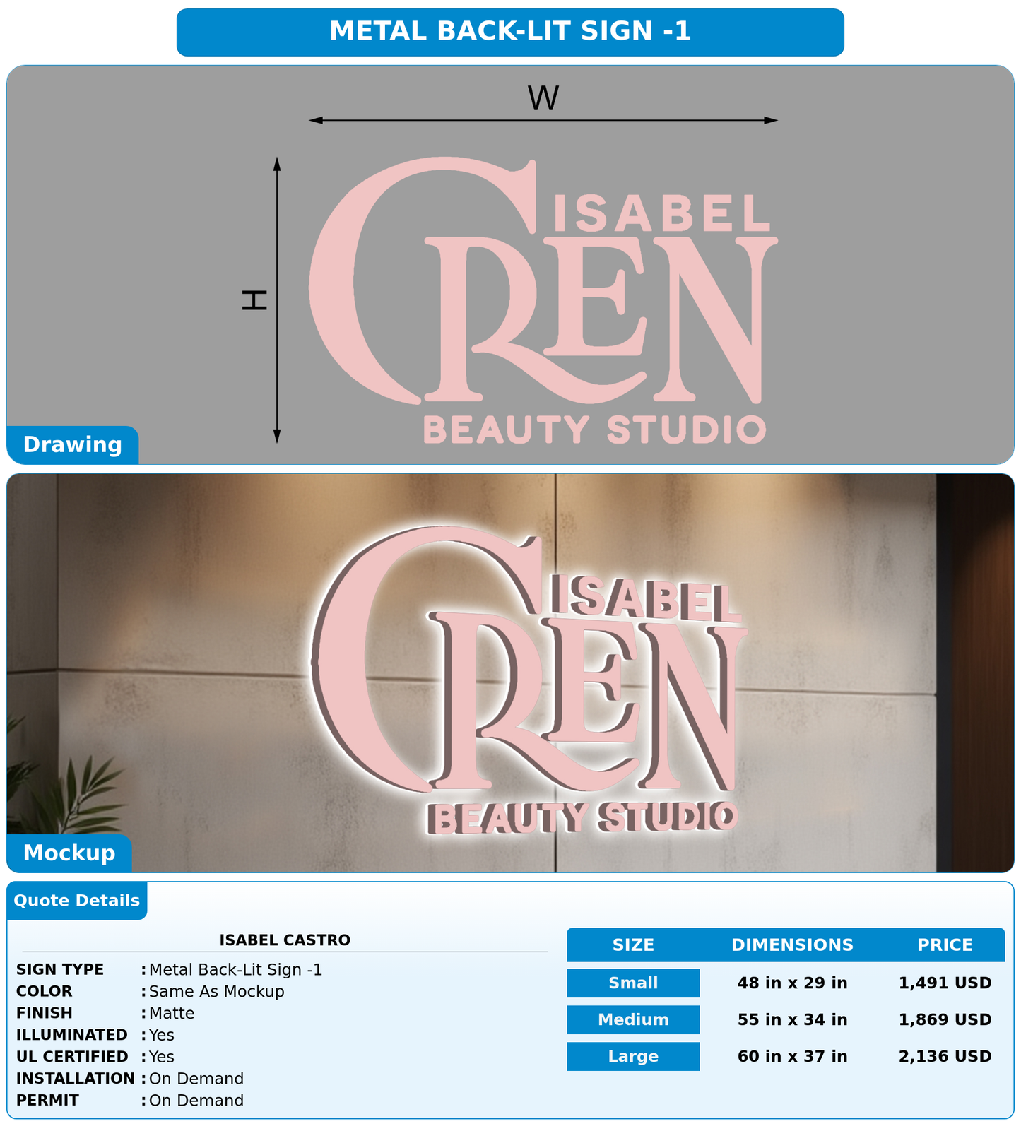 CUSTOM MOCKUP SIGN FOR Isabel Castro