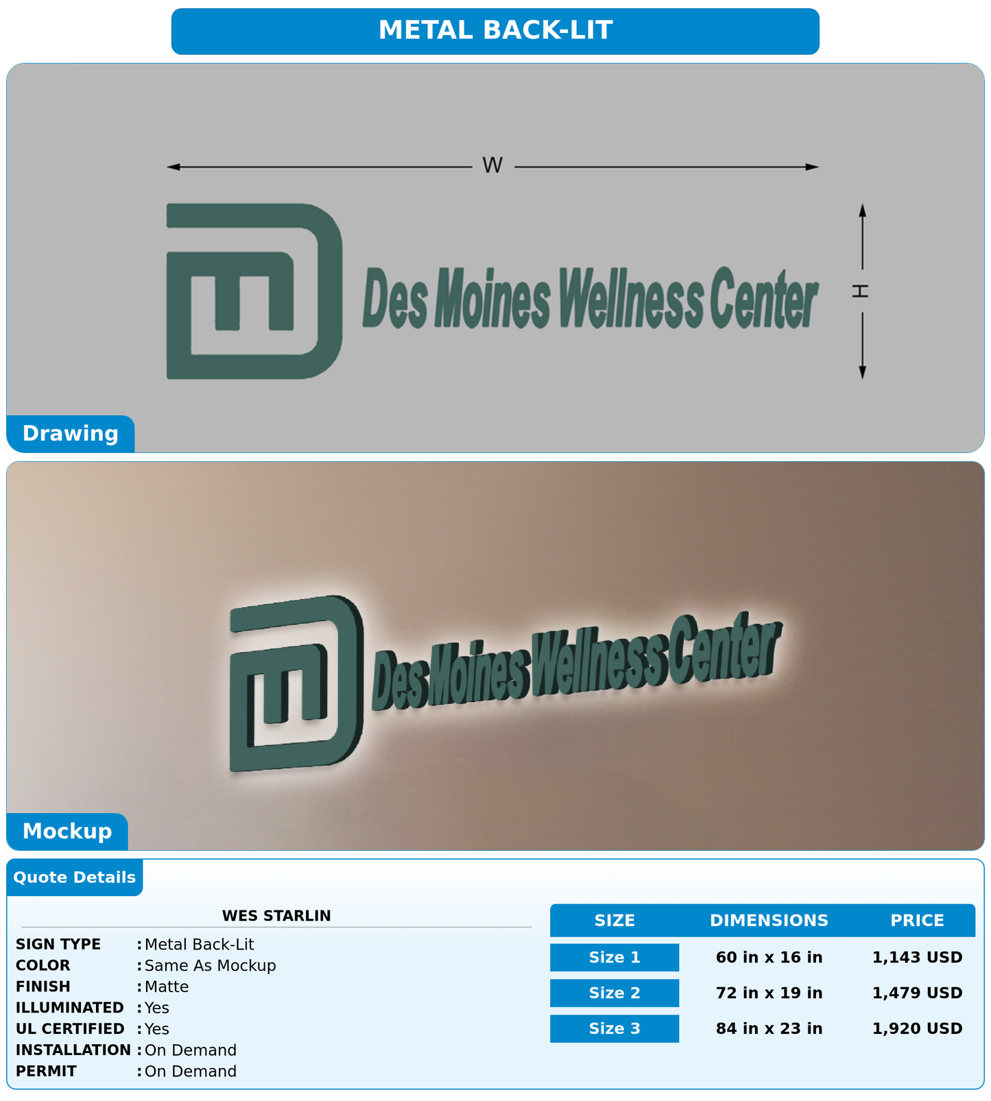 CUSTOM MOCKUP SIGN FOR Wes Starlin