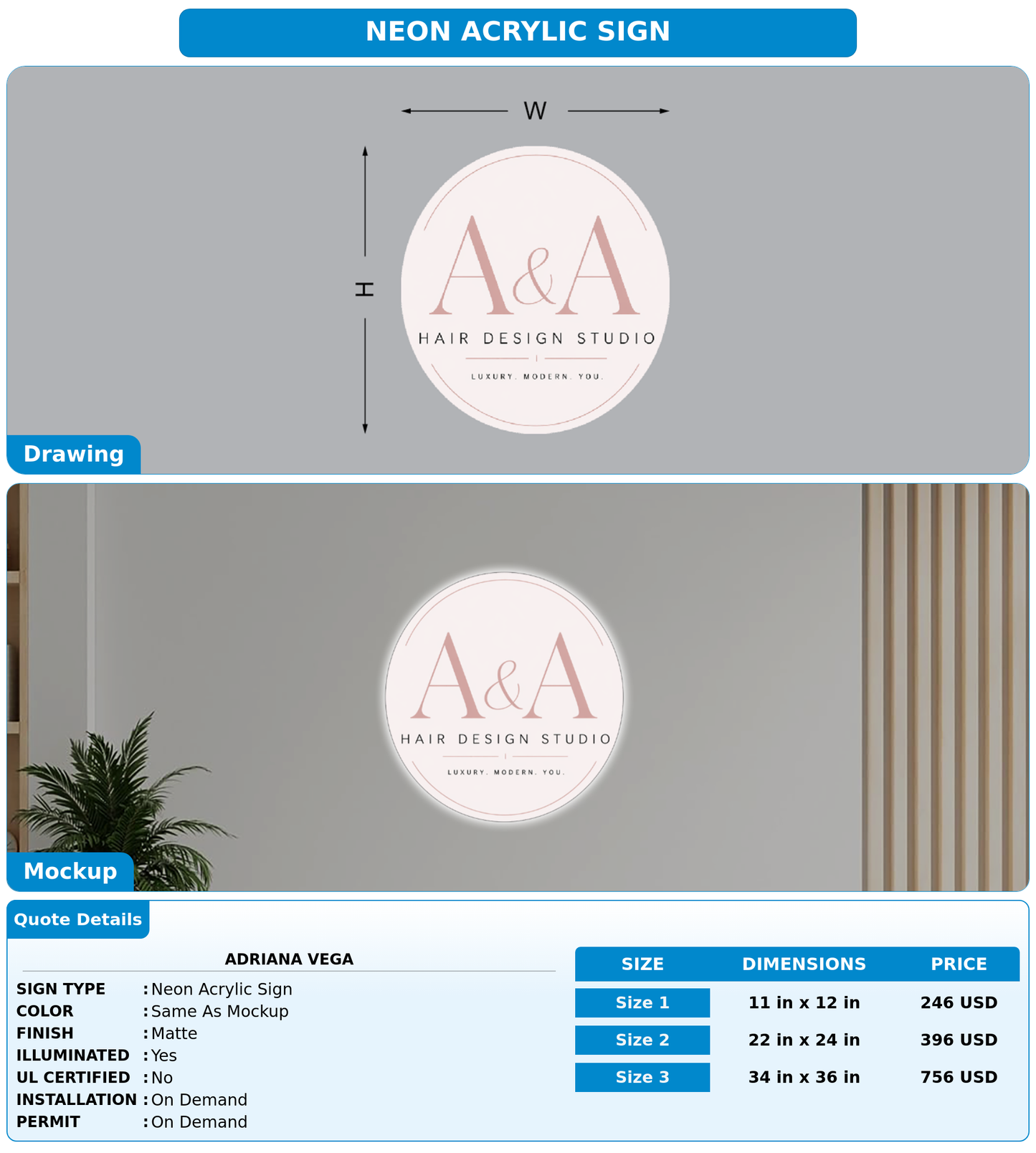 CUSTOM MOCKUP SIGN FOR Adriana vega