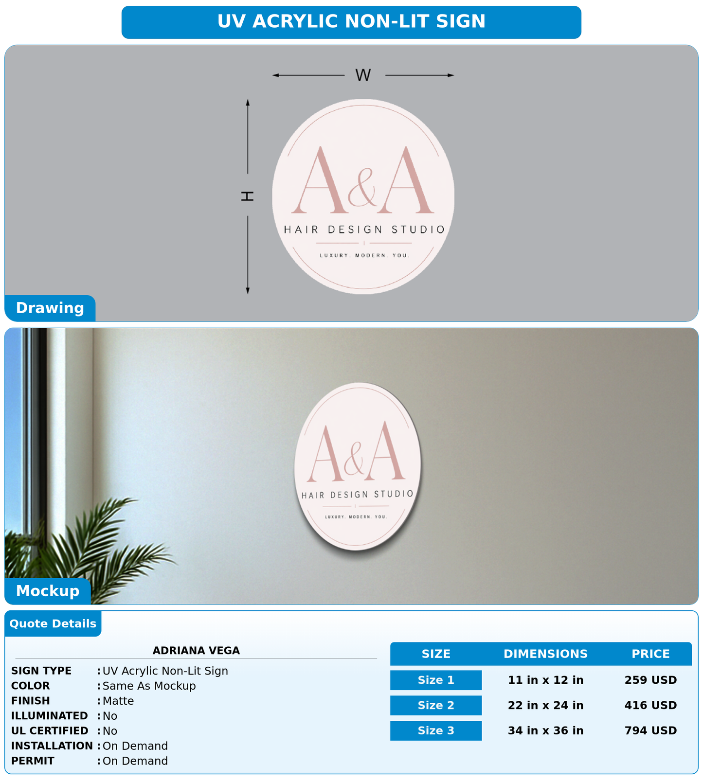 CUSTOM MOCKUP SIGN FOR Adriana vega
