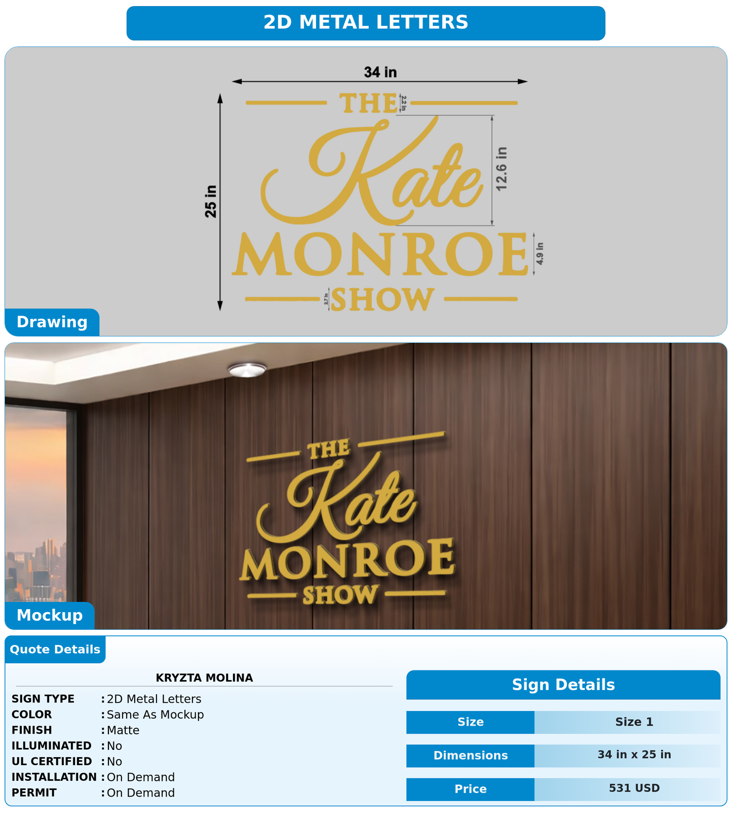 CUSTOM MOCKUP SIGN FOR Kryzta Molina