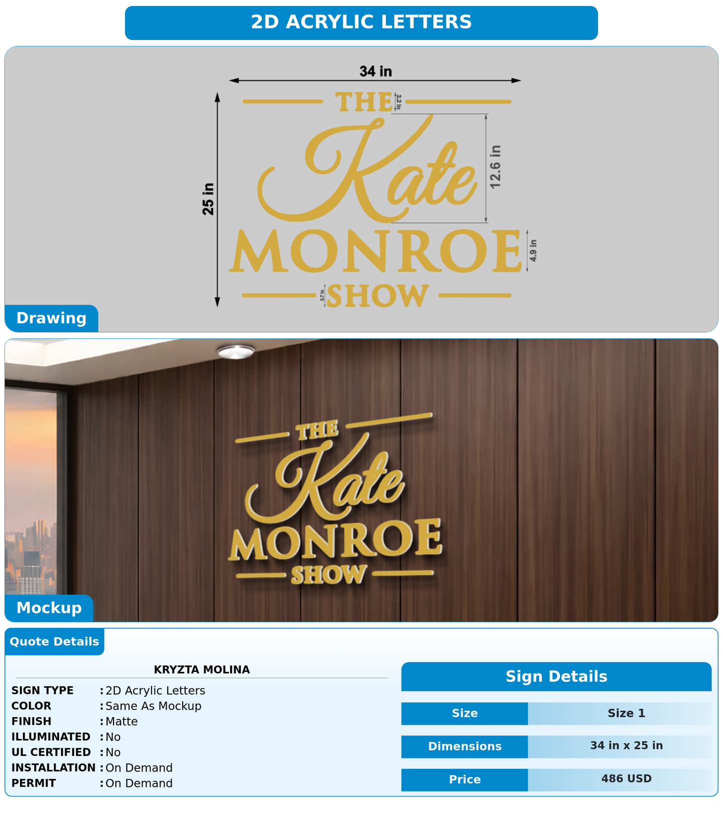 CUSTOM MOCKUP SIGN FOR Kryzta Molina