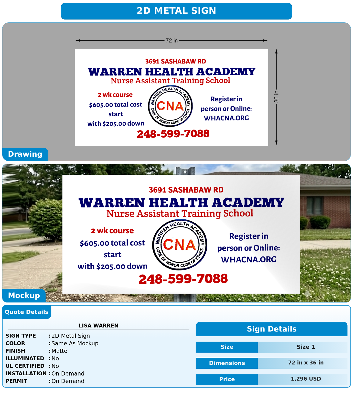 CUSTOM MOCKUP SIGN FOR Lisa Warren