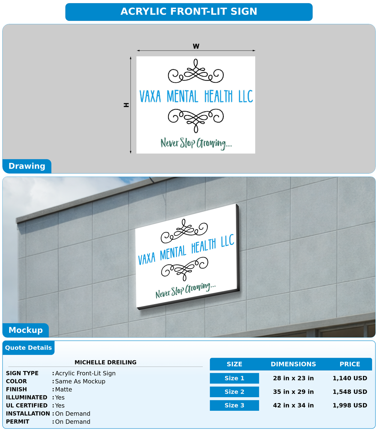 CUSTOM MOCKUP SIGN FOR Michelle Dreiling
