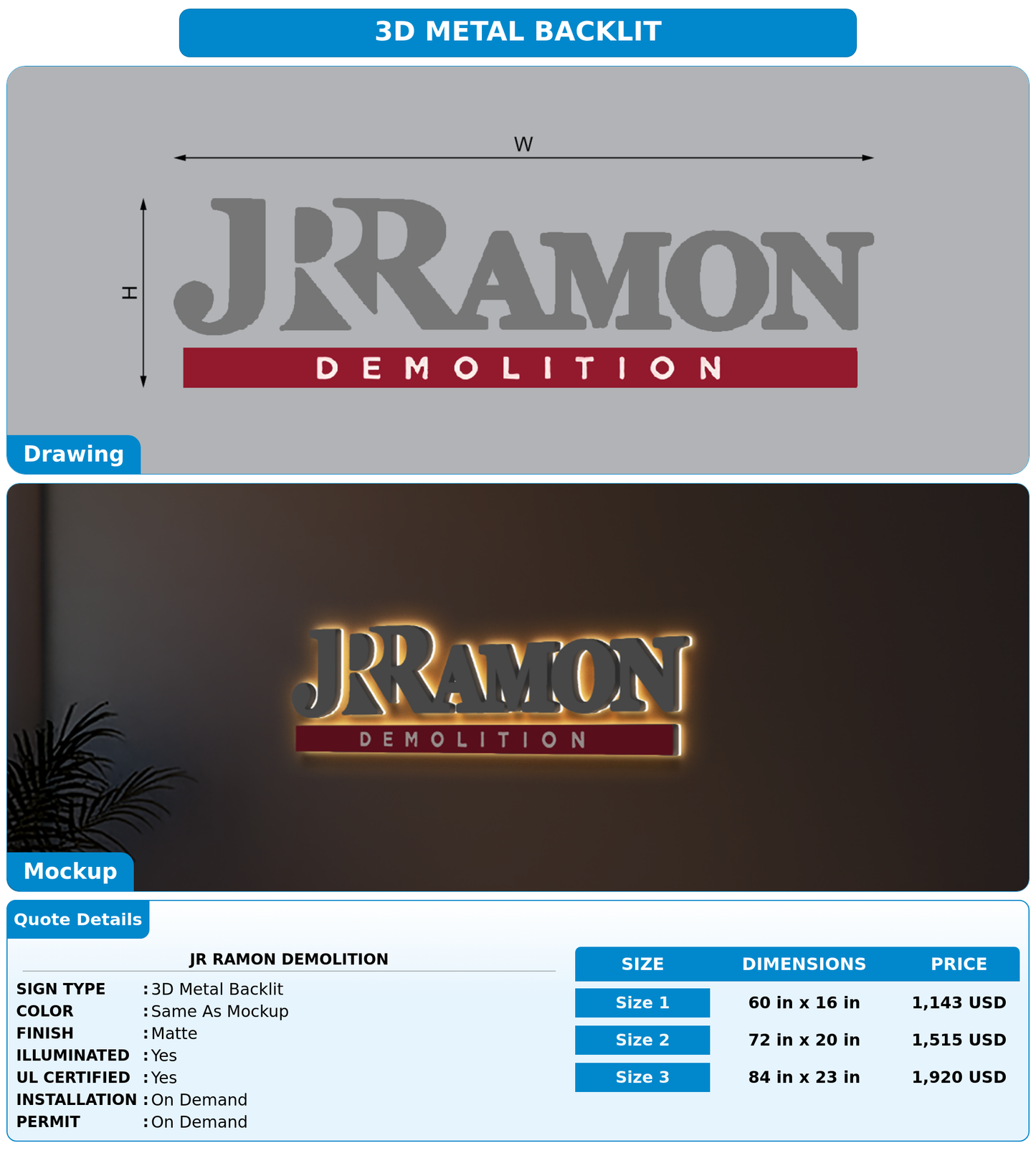 CUSTOM MOCKUP SIGN FOR JR Ramon Demolition