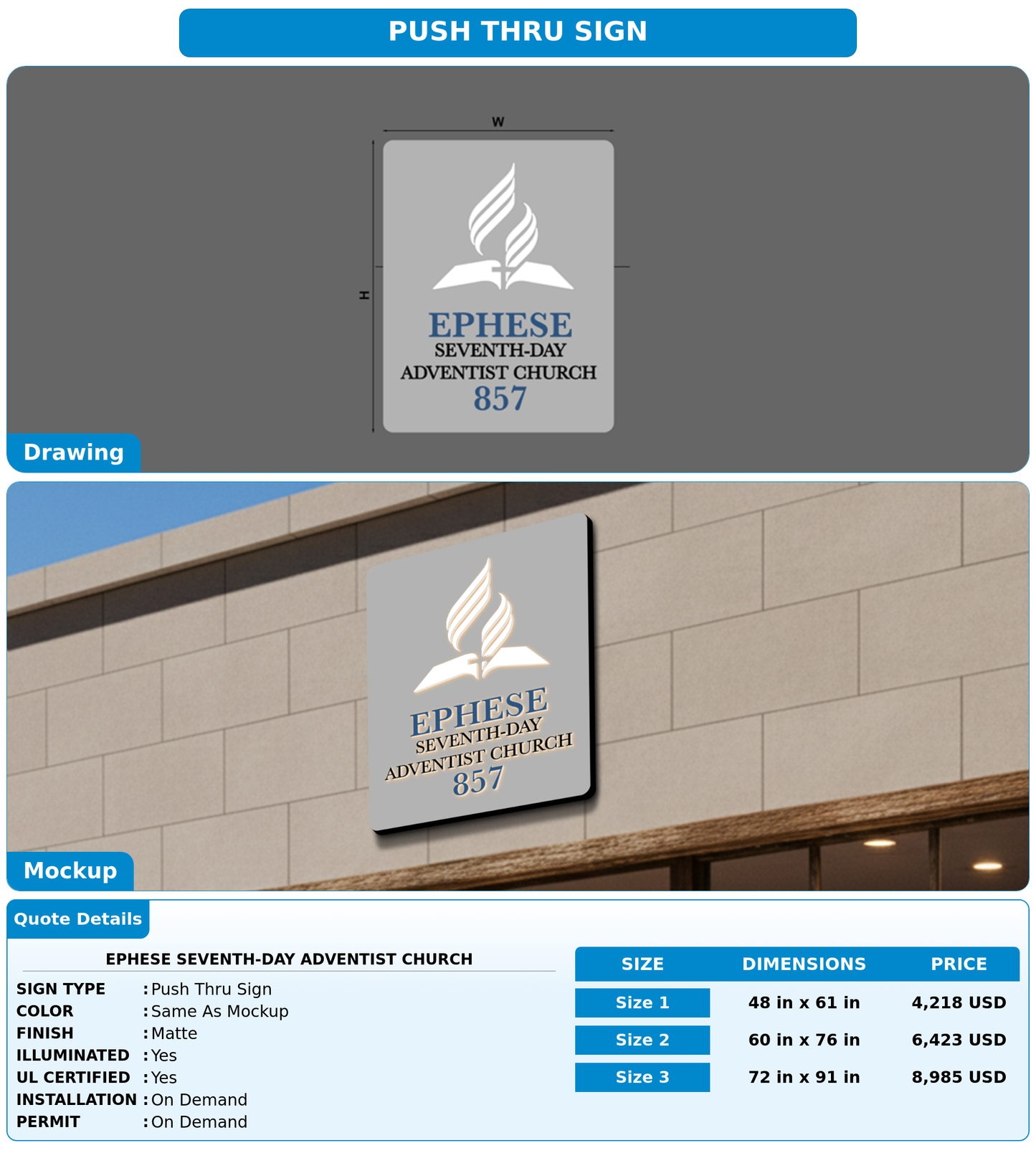 CUSTOM MOCKUP SIGN FOR Ephese Seventh-day Adventist Church