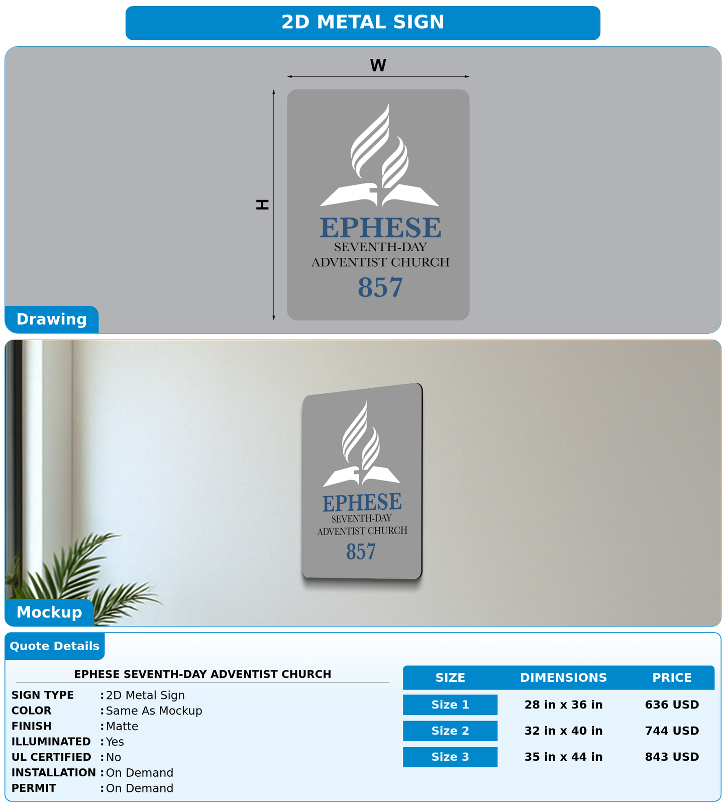 CUSTOM MOCKUP SIGN FOR Ephese Seventh-day Adventist Church