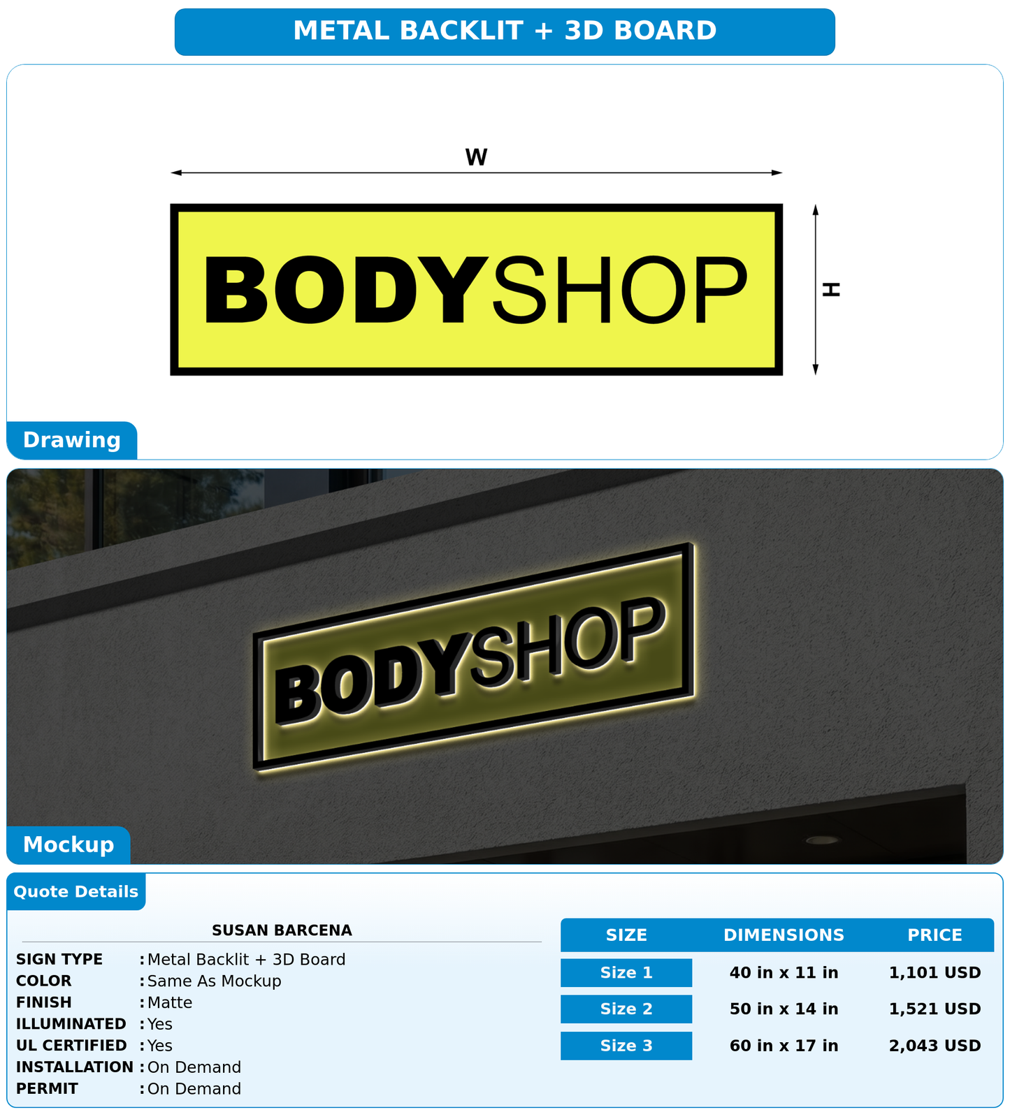CUSTOM MOCKUP SIGN FOR Susan Barcena