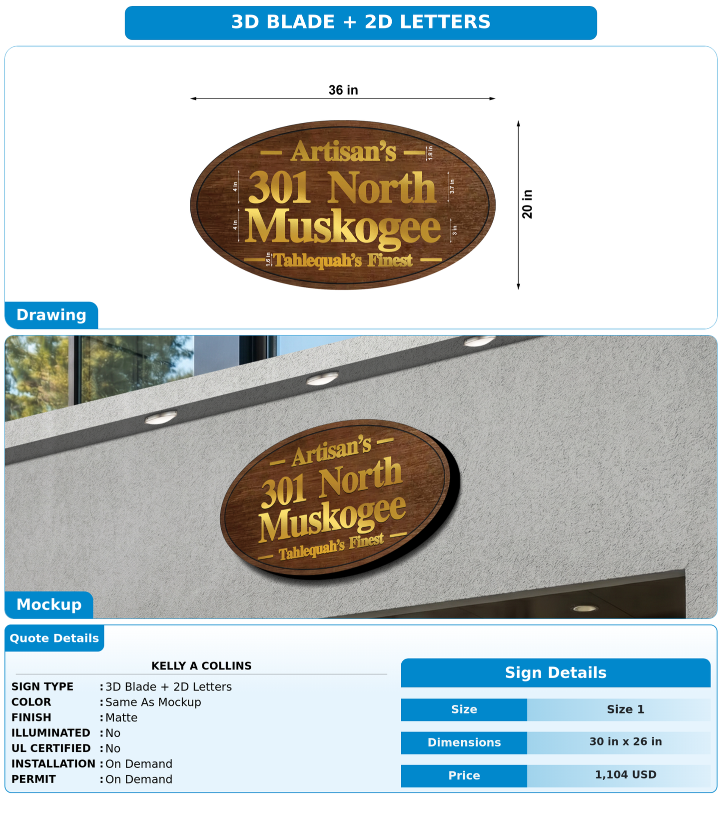 CUSTOM MOCKUP SIGN FOR Kelly A Collins