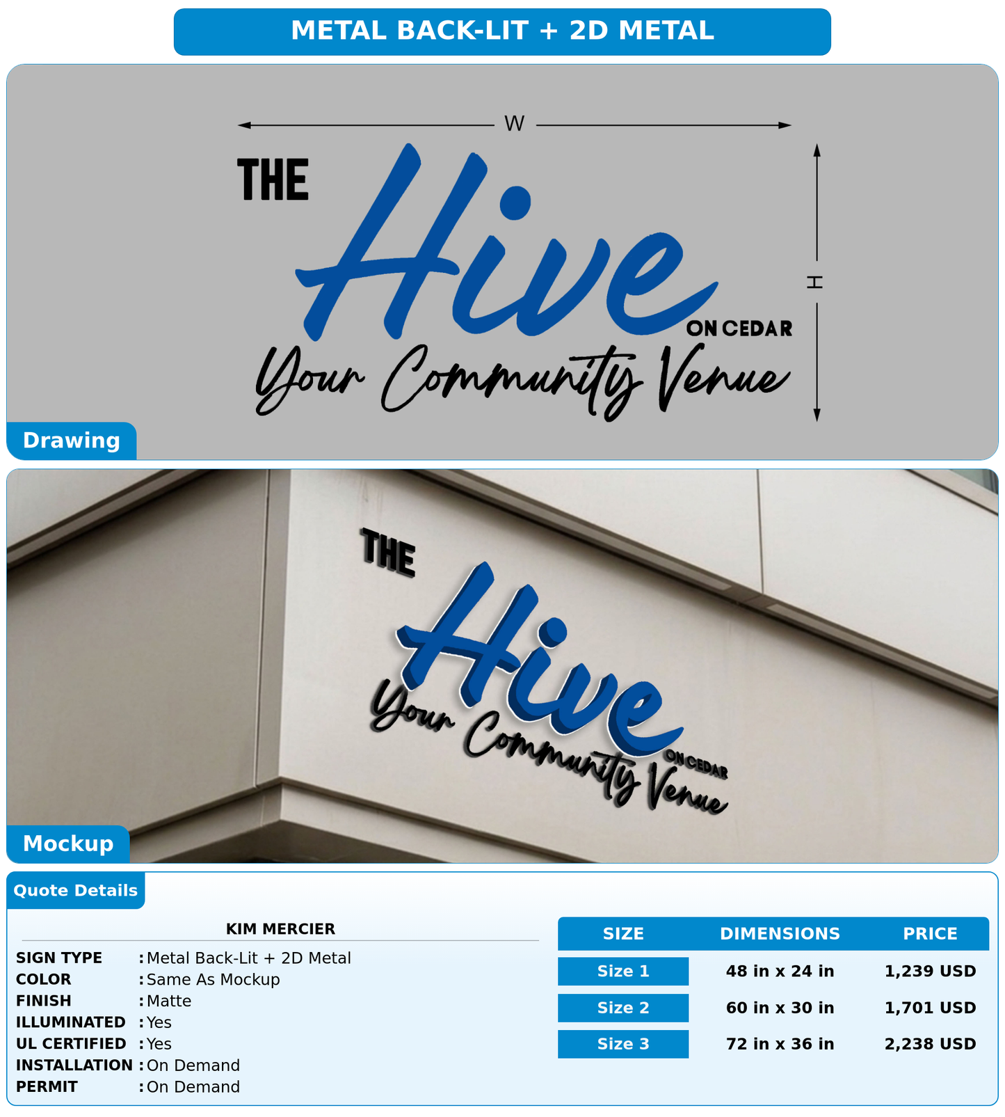 CUSTOM MOCKUP SIGN FOR Kim Mercier