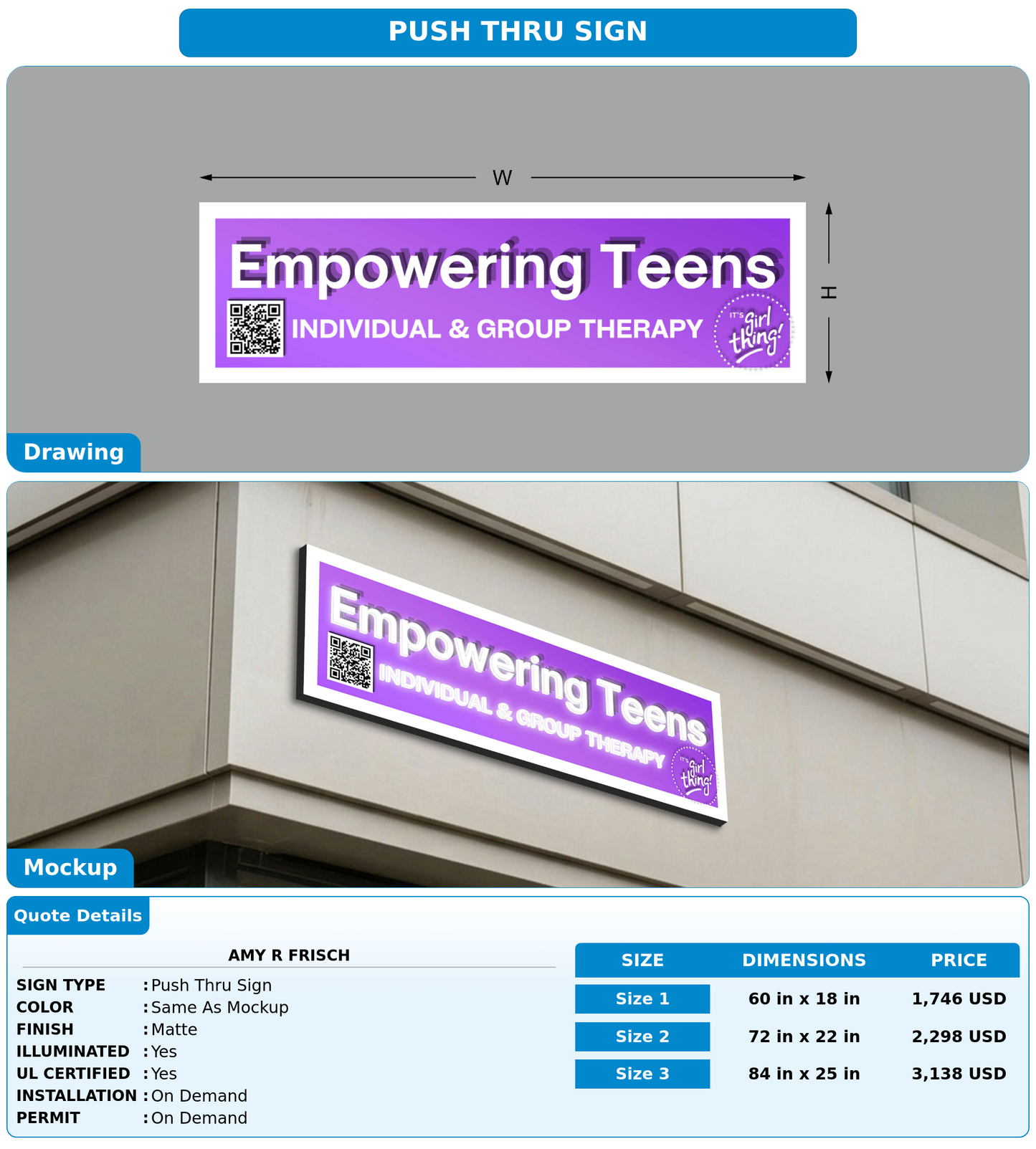 CUSTOM MOCKUP SIGN FOR AMY R FRISCH