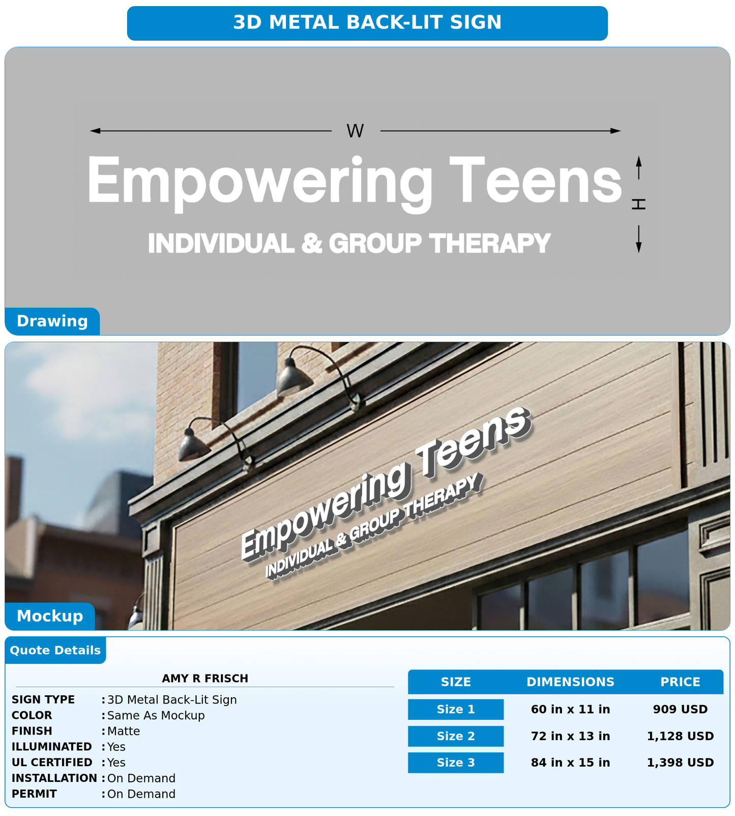 CUSTOM MOCKUP SIGN FOR AMY R FRISCH