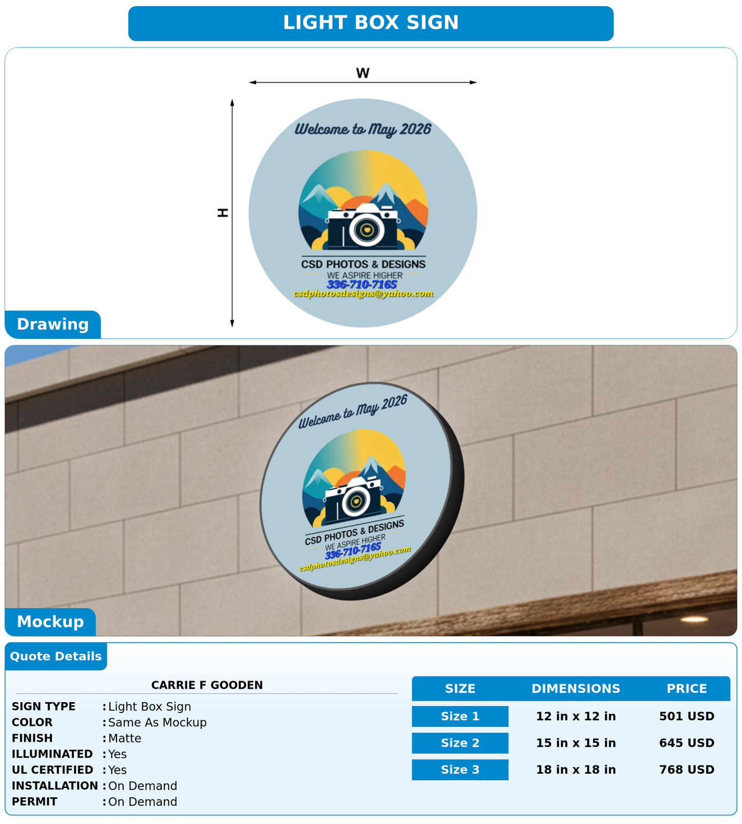 CUSTOM MOCKUP SIGN FOR Carrie F Gooden