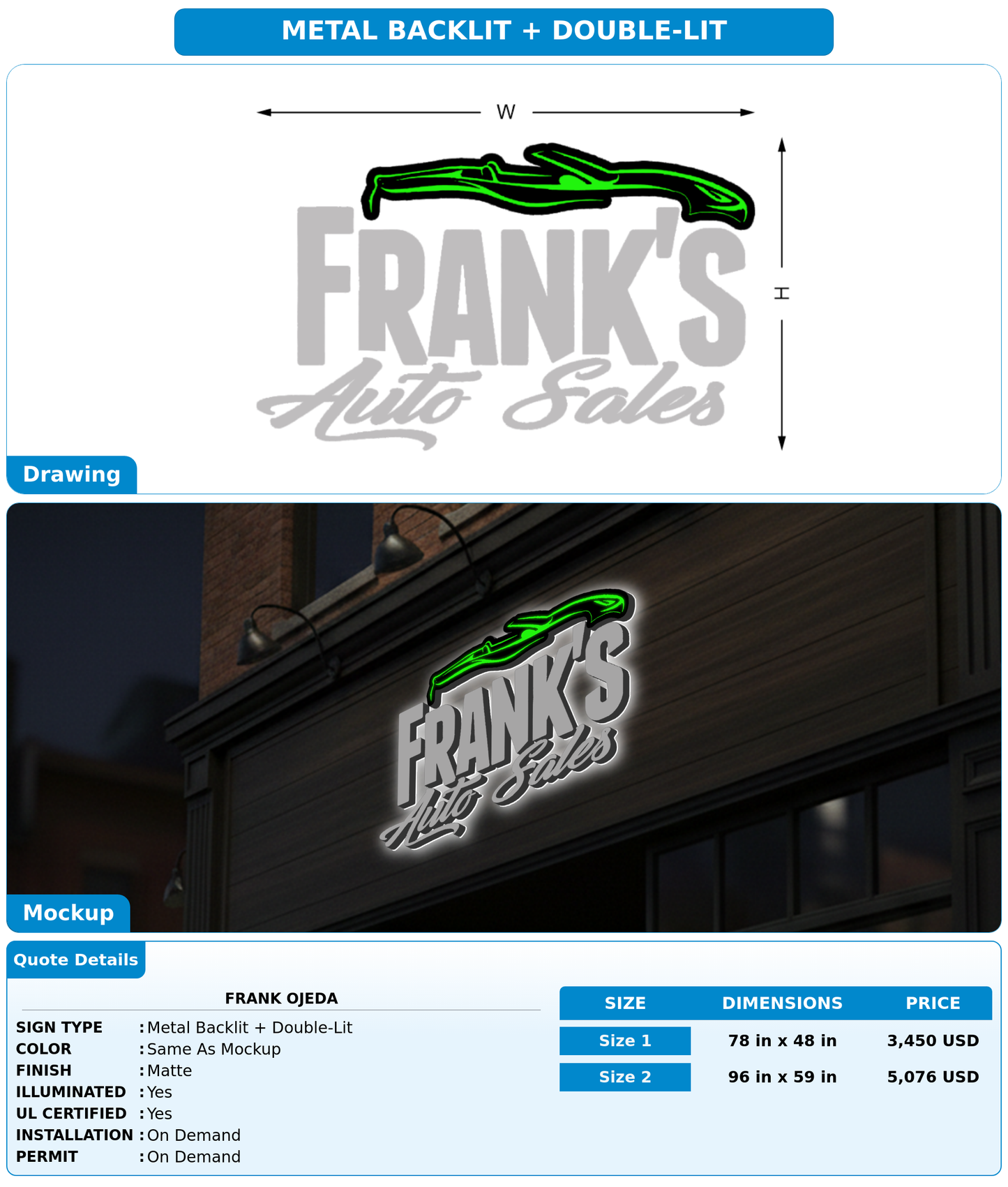 CUSTOM MOCKUP SIGN FOR Frank Ojeda