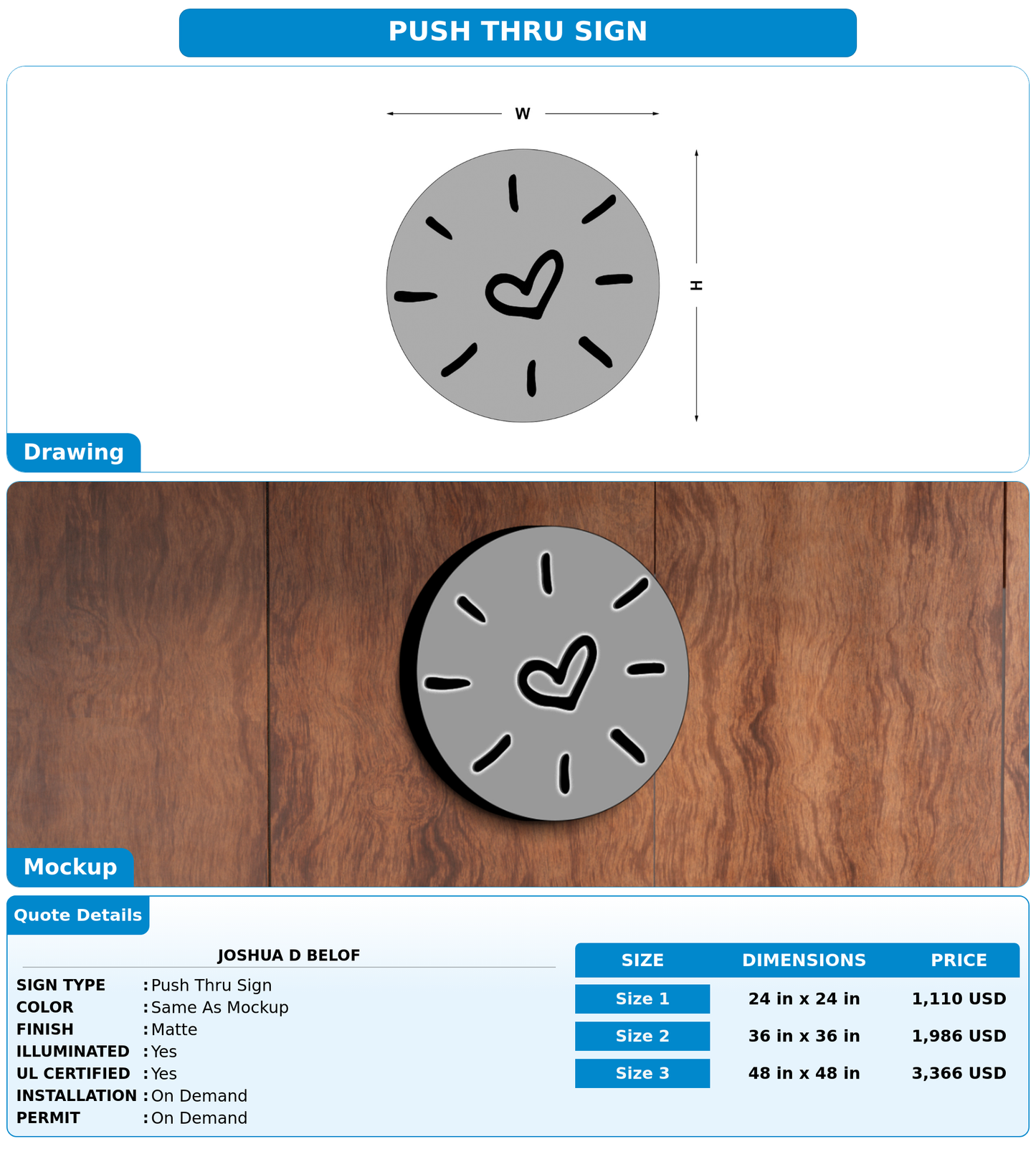 CUSTOM MOCKUP SIGN FOR Joshua D Belof