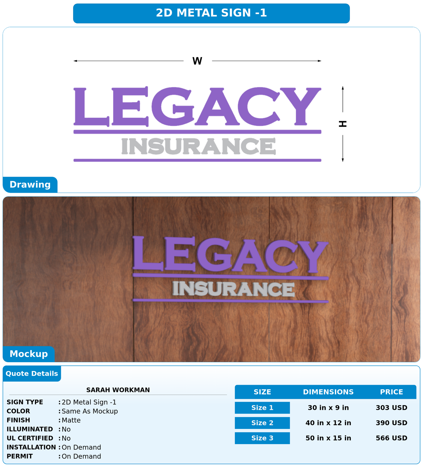 CUSTOM MOCKUP SIGN FOR Sarah Workman