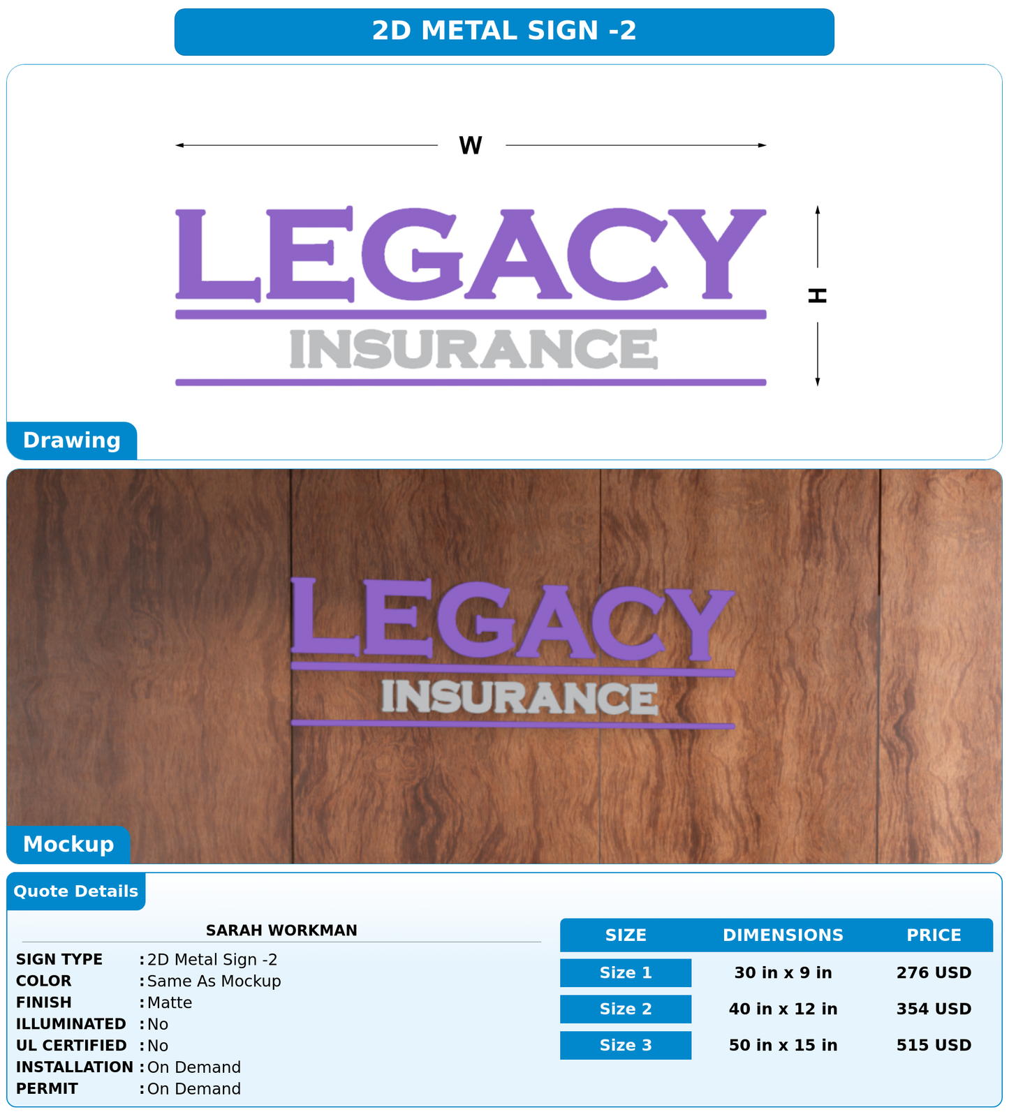 CUSTOM MOCKUP SIGN FOR Sarah Workman