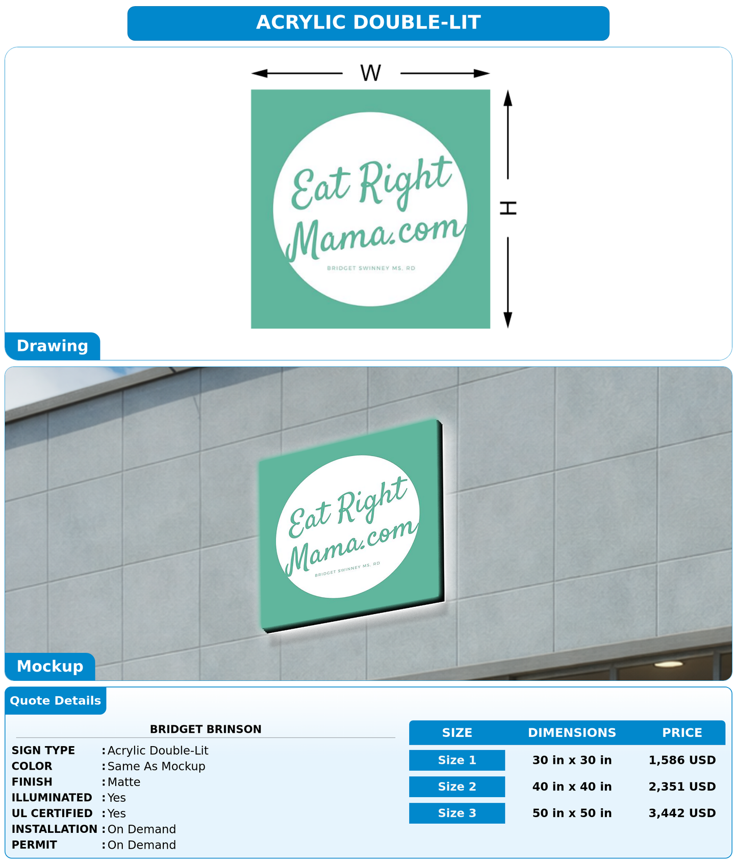 CUSTOM MOCKUP SIGN FOR Bridget Brinson