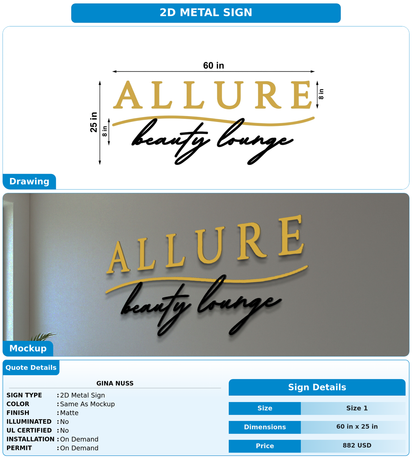 CUSTOM MOCKUP SIGN FOR Gina Nuss