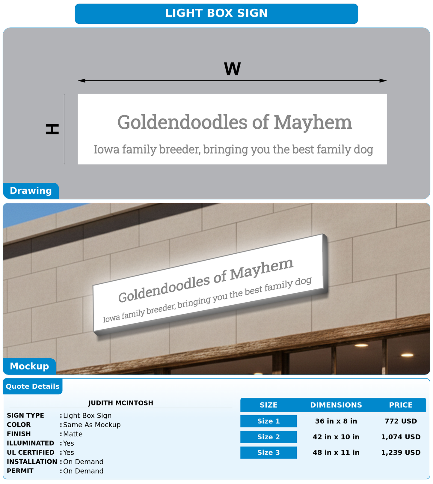 CUSTOM MOCKUP SIGN FOR Judith McIntosh