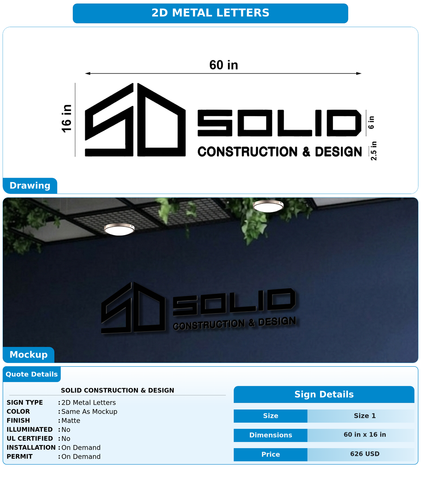 CUSTOM MOCKUP SIGN FOR Solid Construction & Design