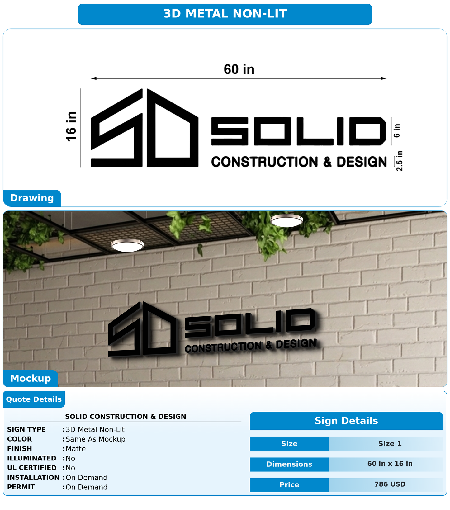 CUSTOM MOCKUP SIGN FOR Solid Construction & Design