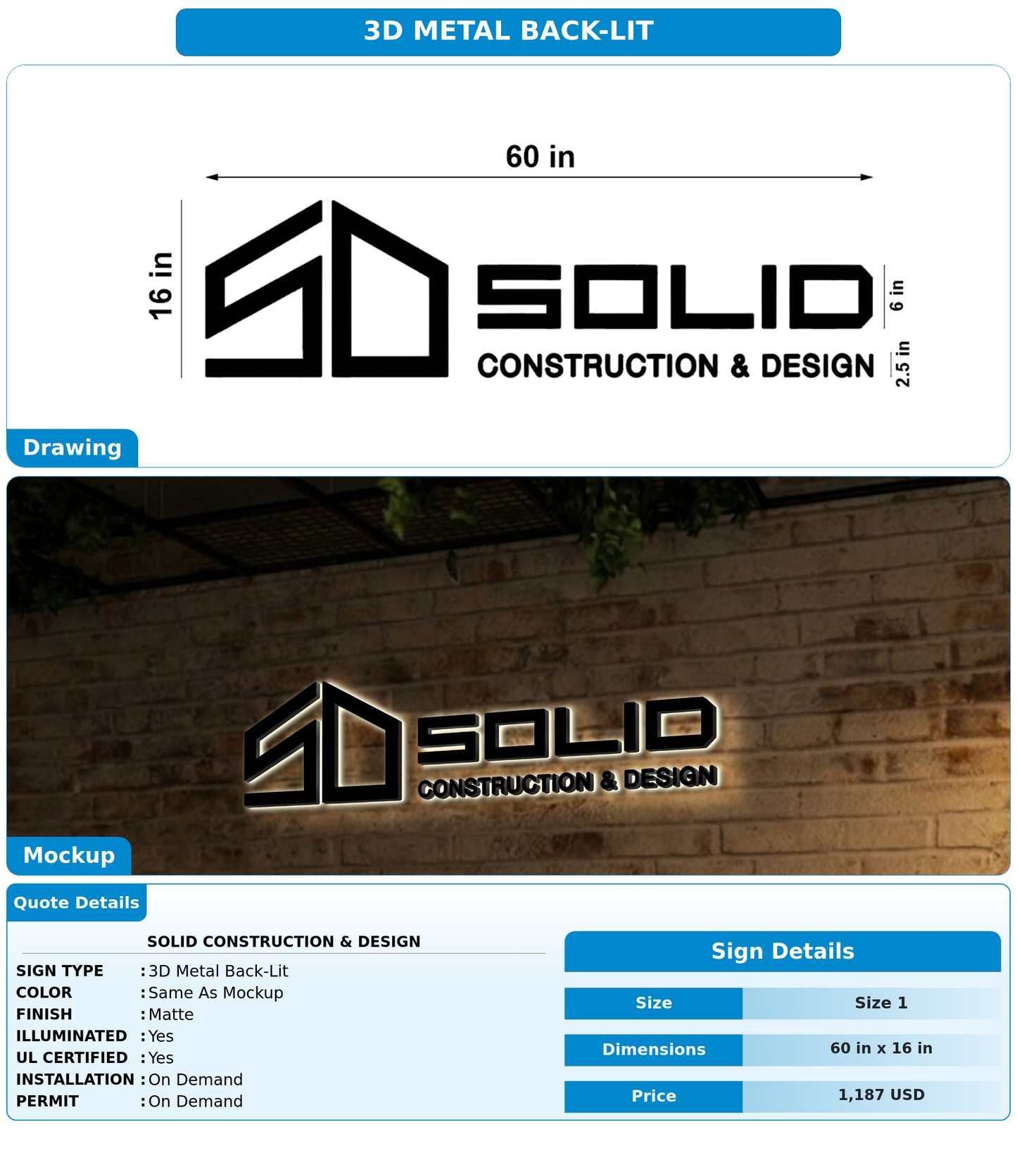 CUSTOM MOCKUP SIGN FOR Solid Construction & Design
