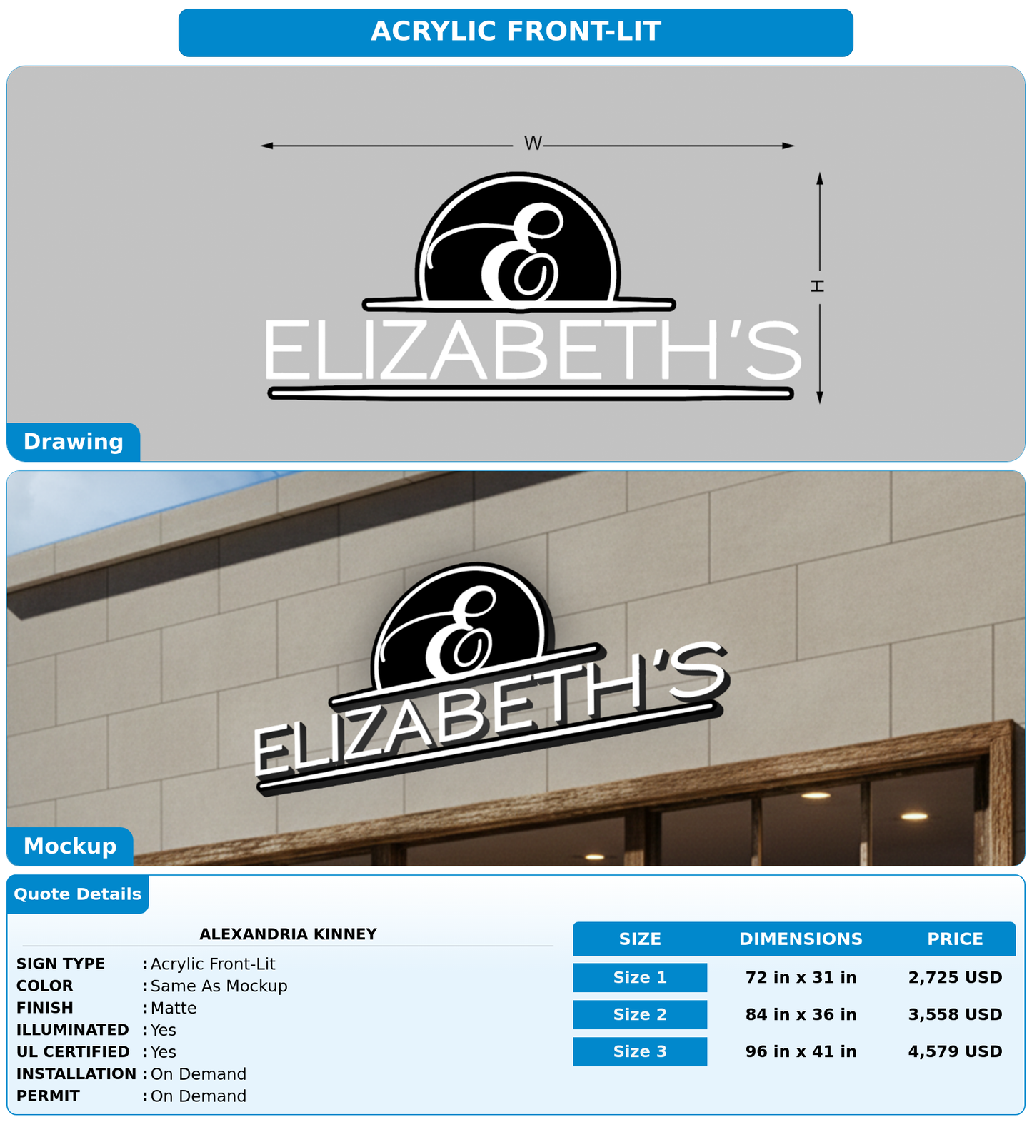 CUSTOM MOCKUP SIGN FOR Alexandria Kinney