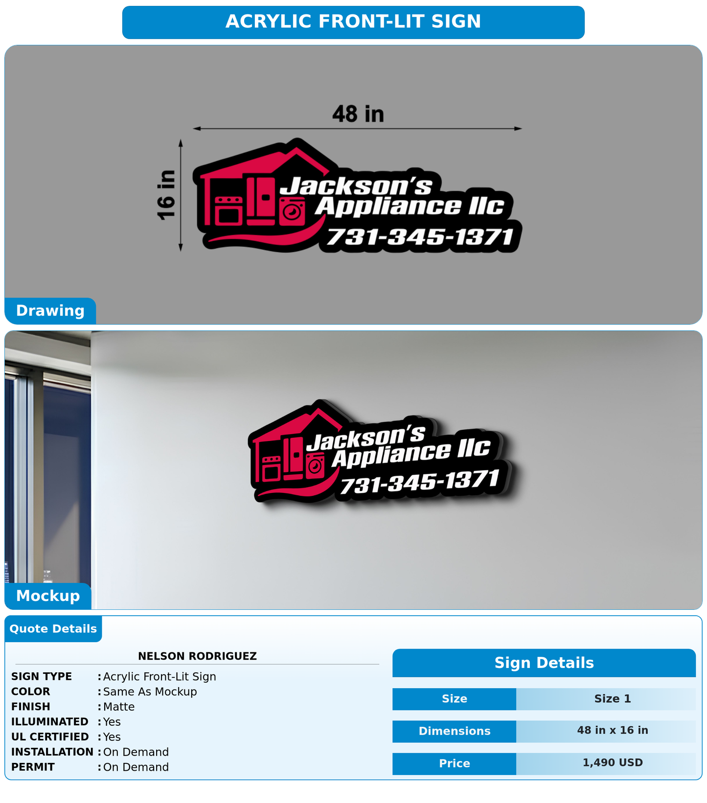 CUSTOM MOCKUP SIGN FOR Nelson Rodriguez