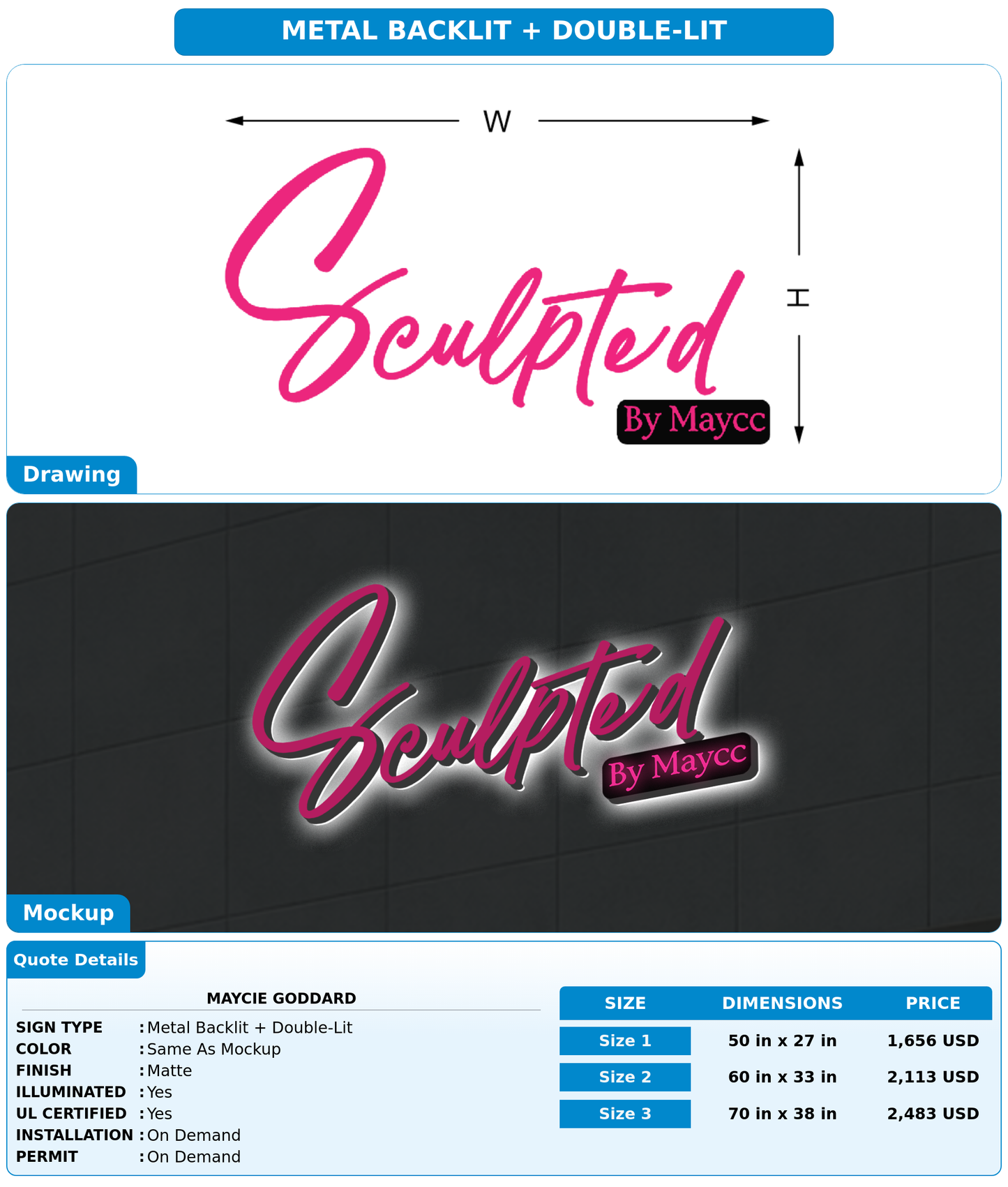 CUSTOM MOCKUP SIGN FOR Maycie Goddard