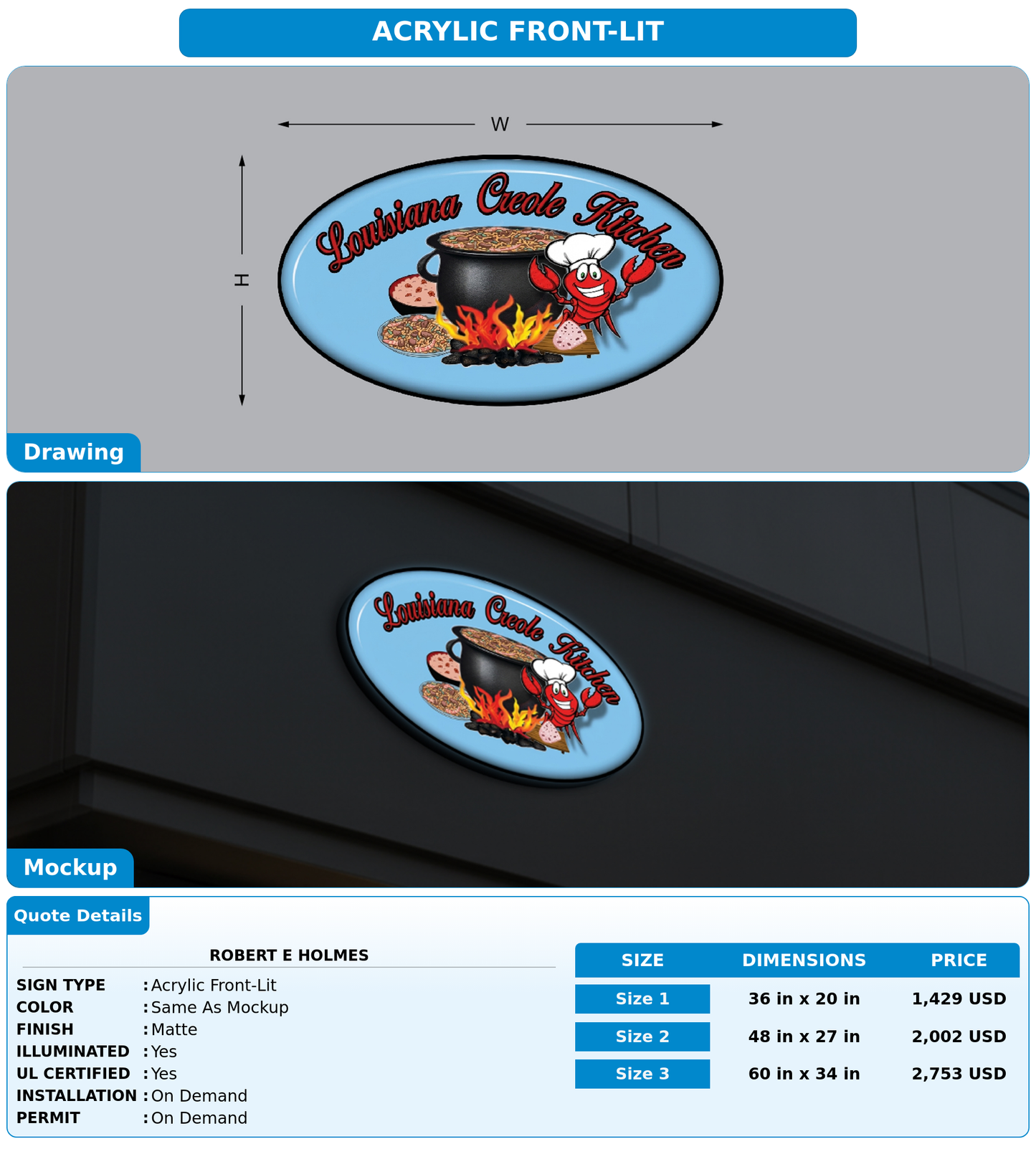 CUSTOM MOCKUP SIGN FOR Robert E Holmes