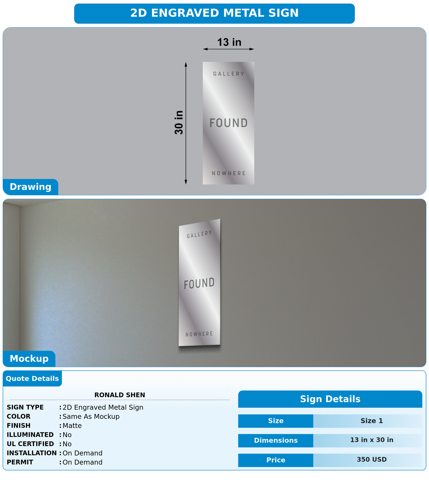CUSTOM MOCKUP SIGN FOR Ronald Shen