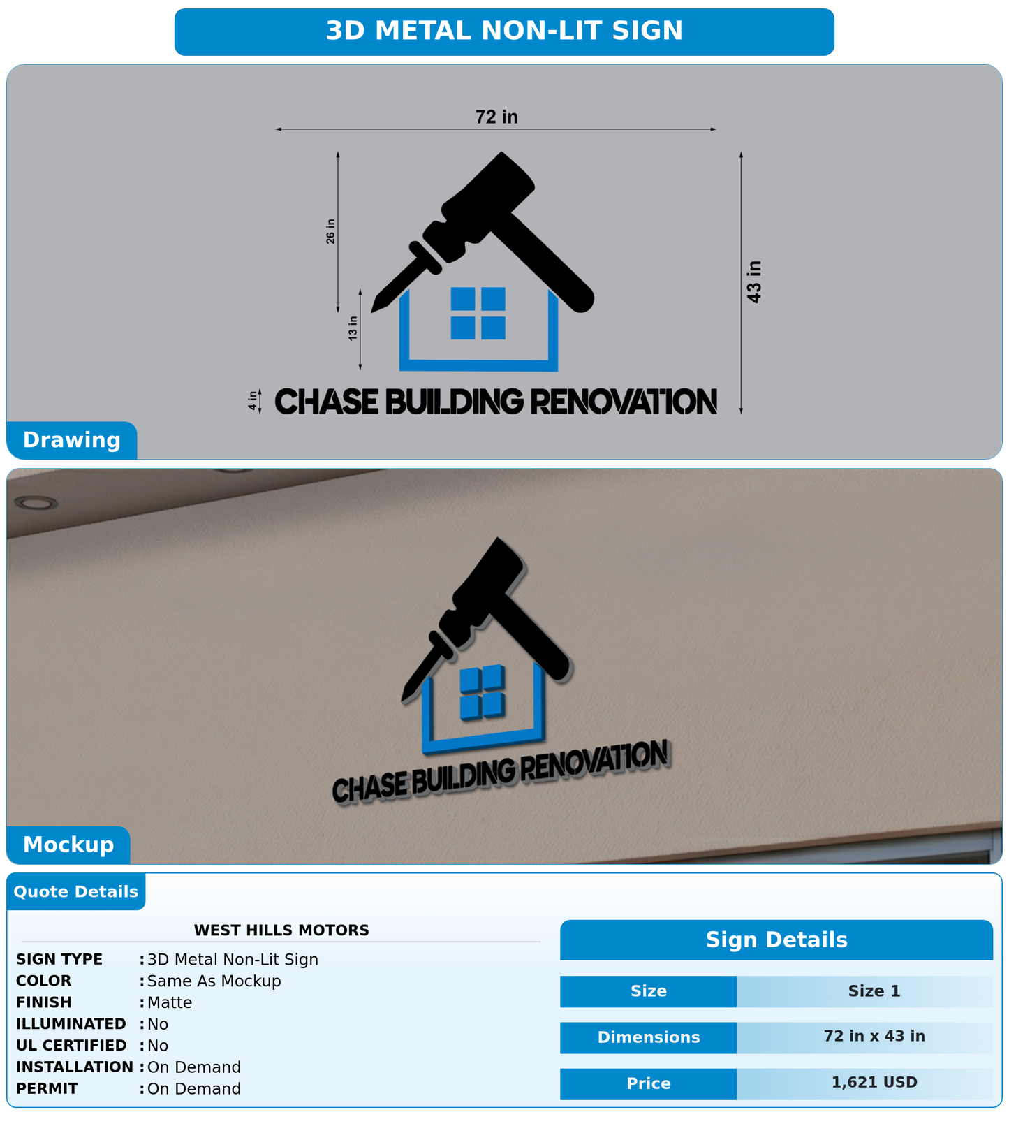 CUSTOM MOCKUP SIGN FOR West Hills Motors
