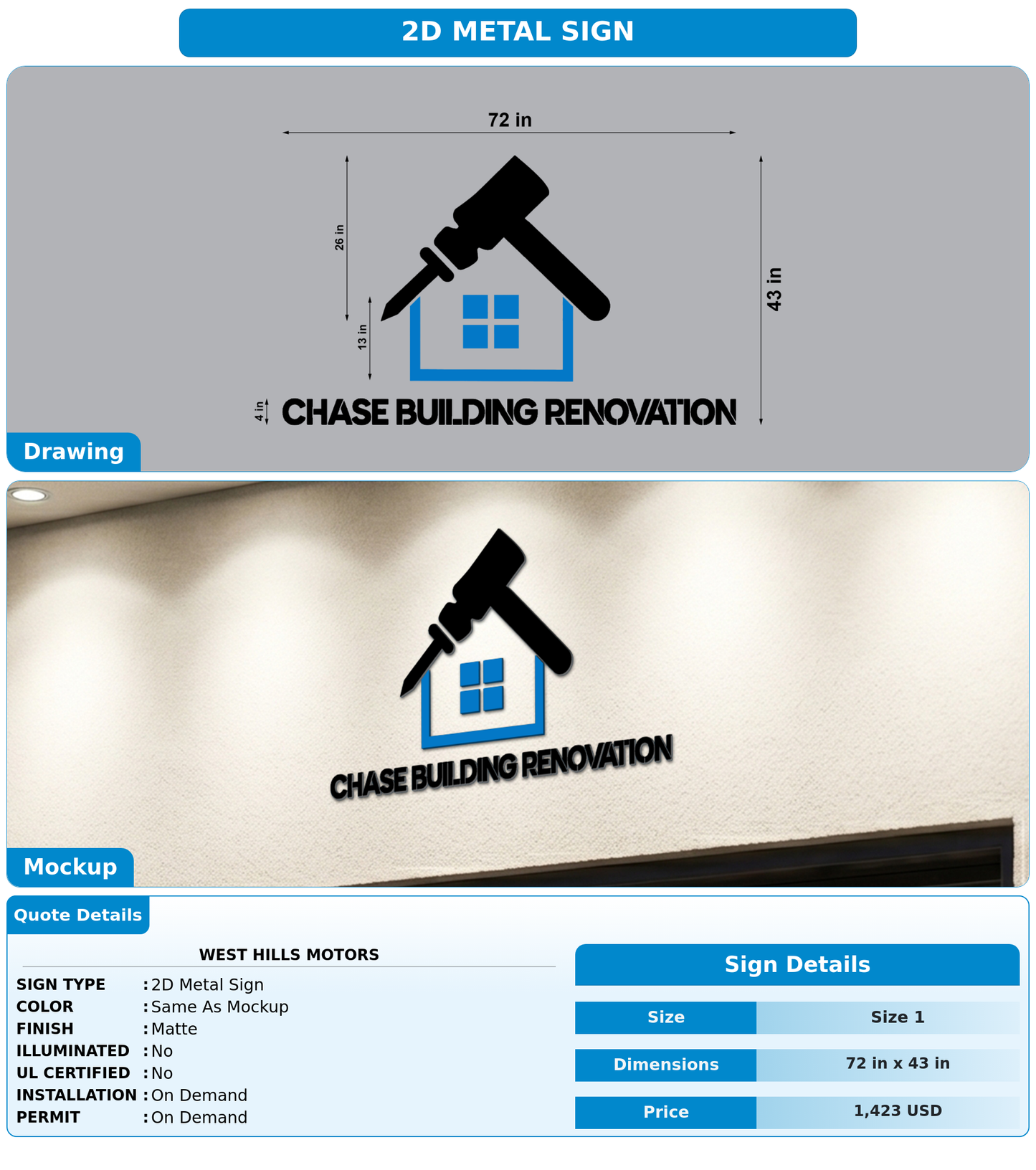 CUSTOM MOCKUP SIGN FOR West Hills Motors