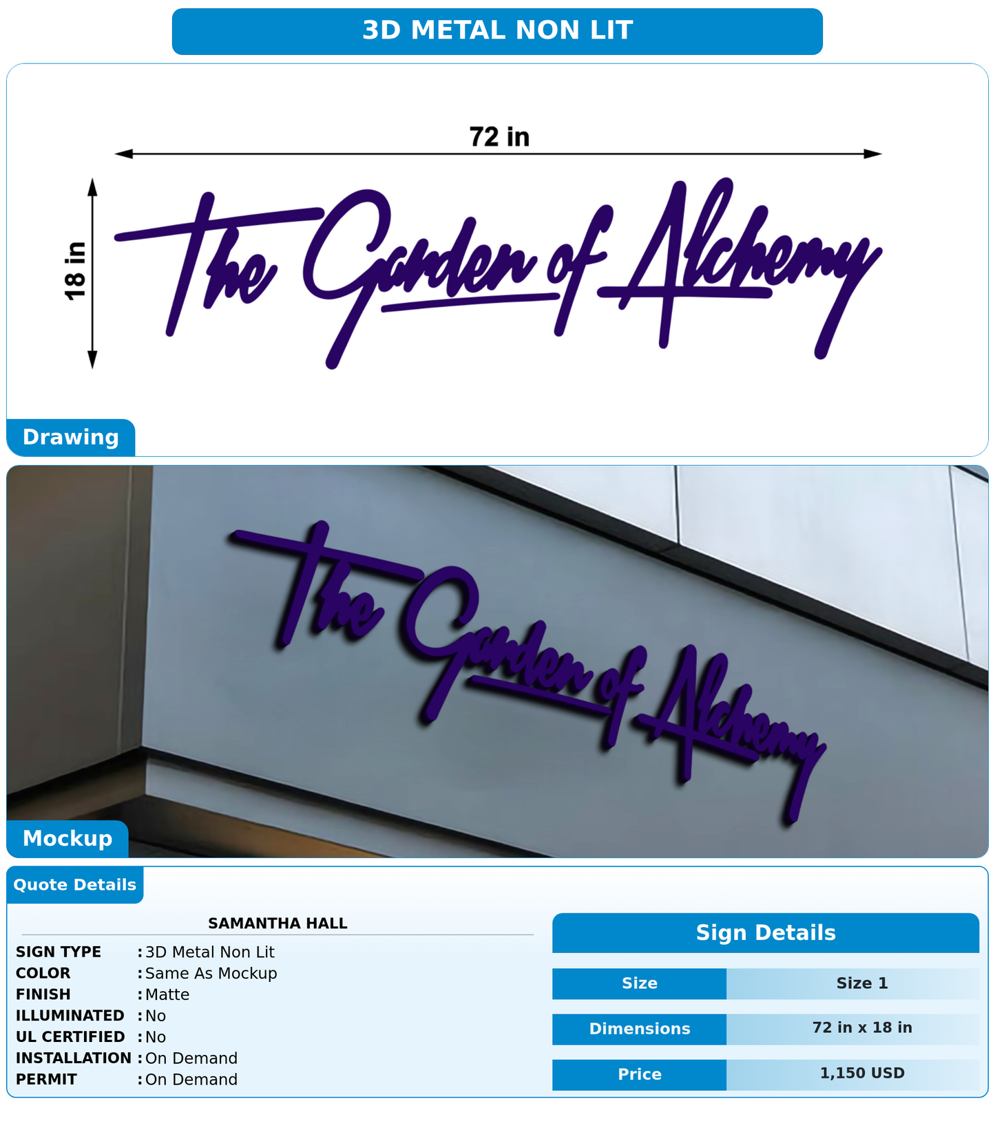 CUSTOM MOCKUP SIGN FOR Samantha hall