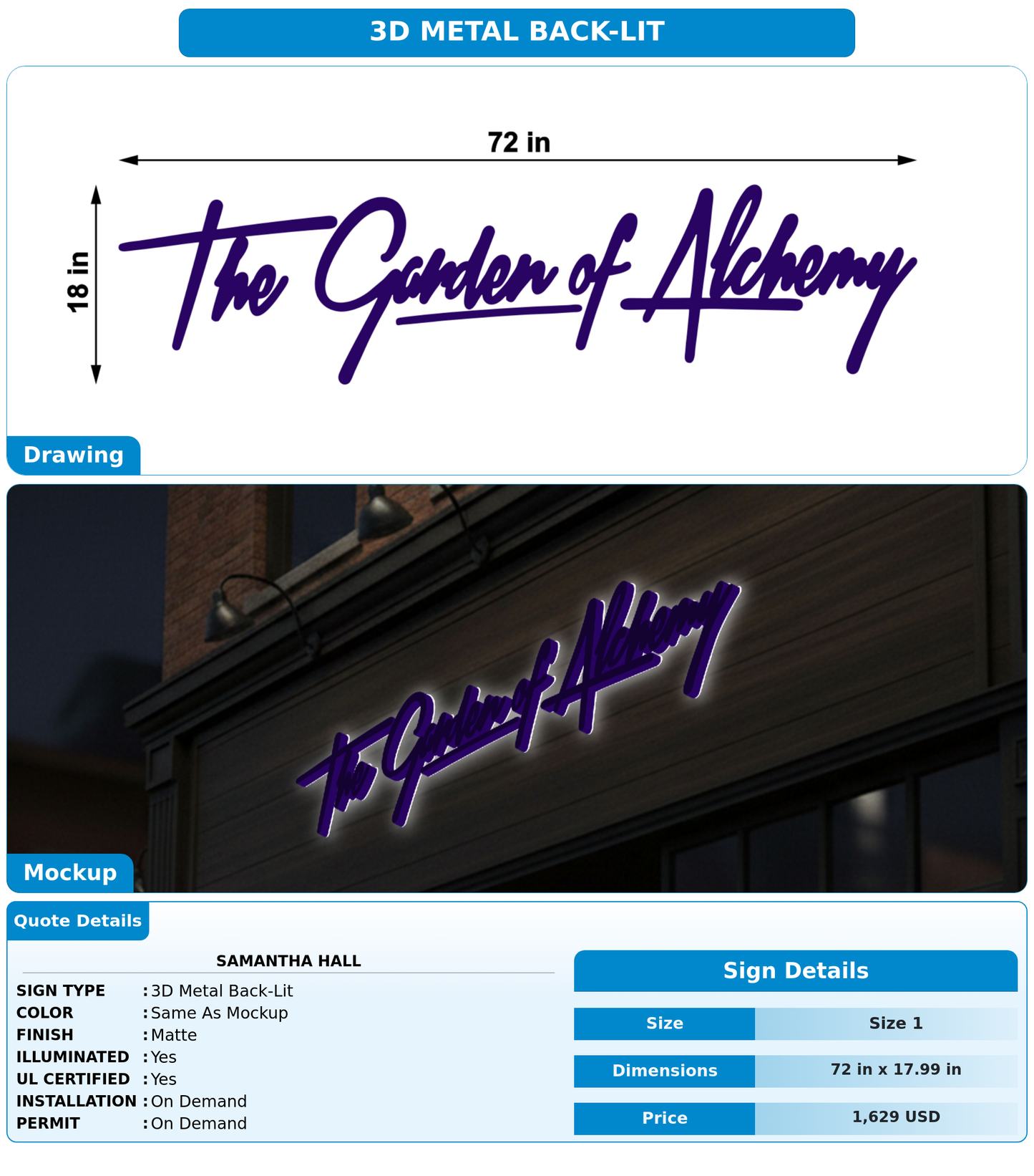 CUSTOM MOCKUP SIGN FOR Samantha hall