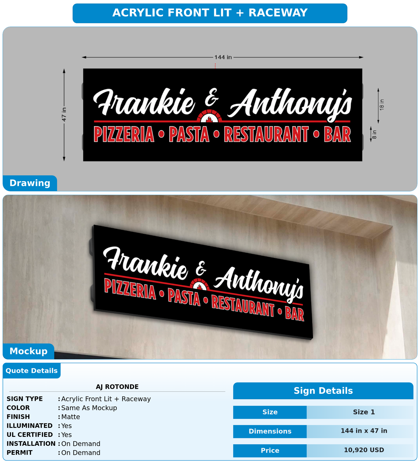 CUSTOM MOCKUP SIGN FOR AJ  ROTONDE