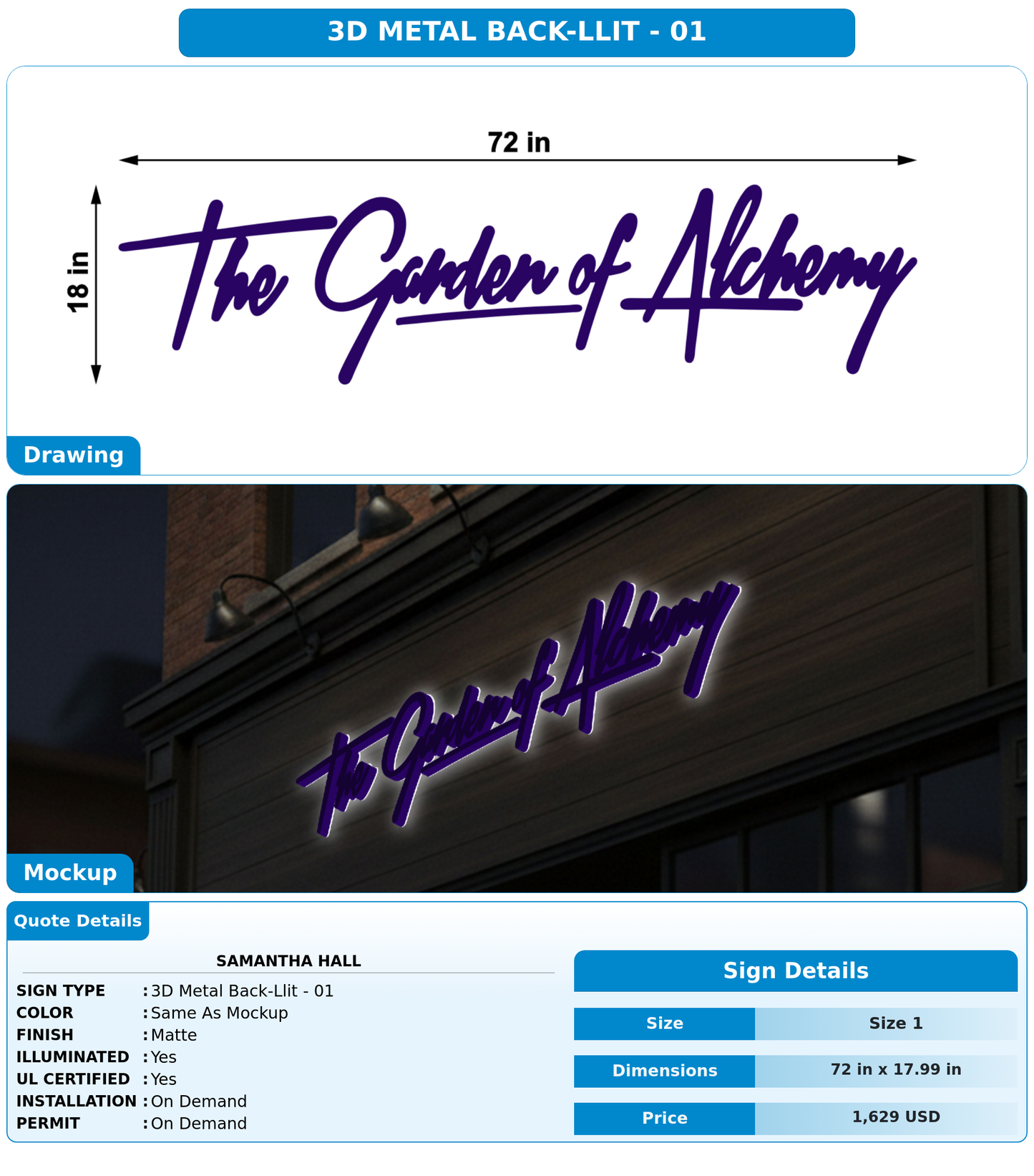 CUSTOM MOCKUP SIGN FOR Samantha hall