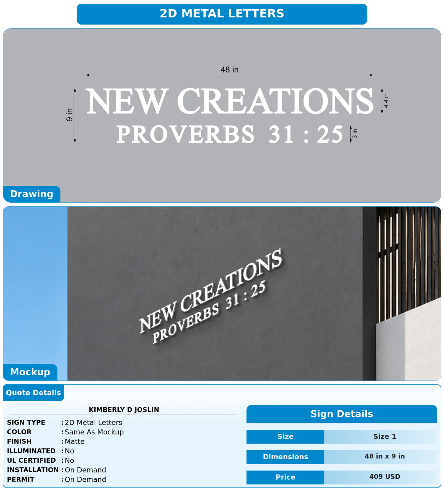 CUSTOM MOCKUP SIGN FOR Kimberly D Joslin