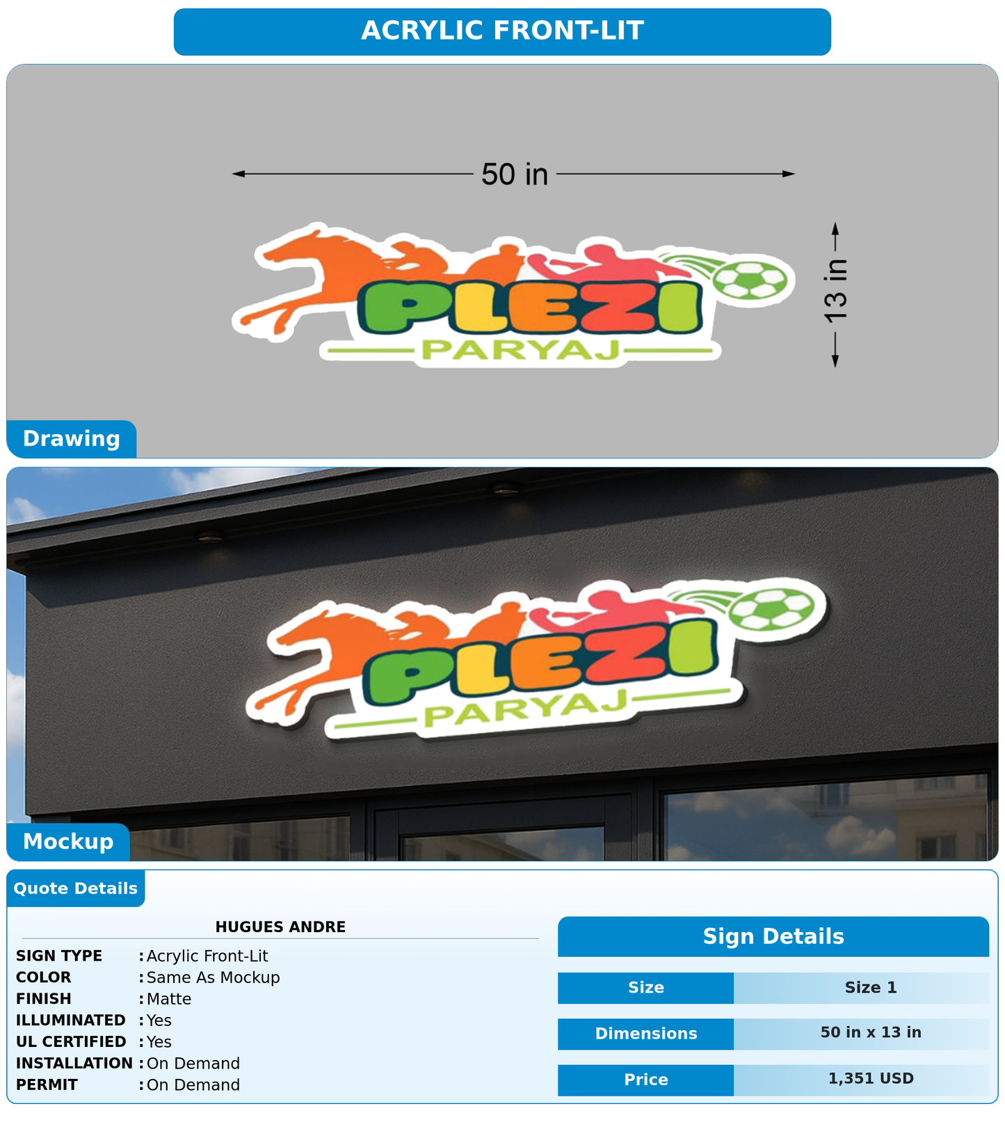 CUSTOM MOCKUP SIGN FOR Hugues Andre