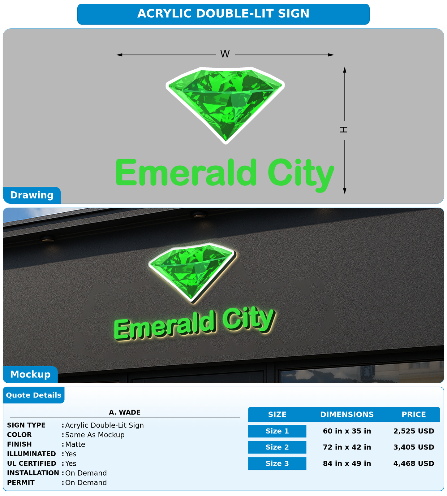 CUSTOM MOCKUP SIGN FOR A. WADE