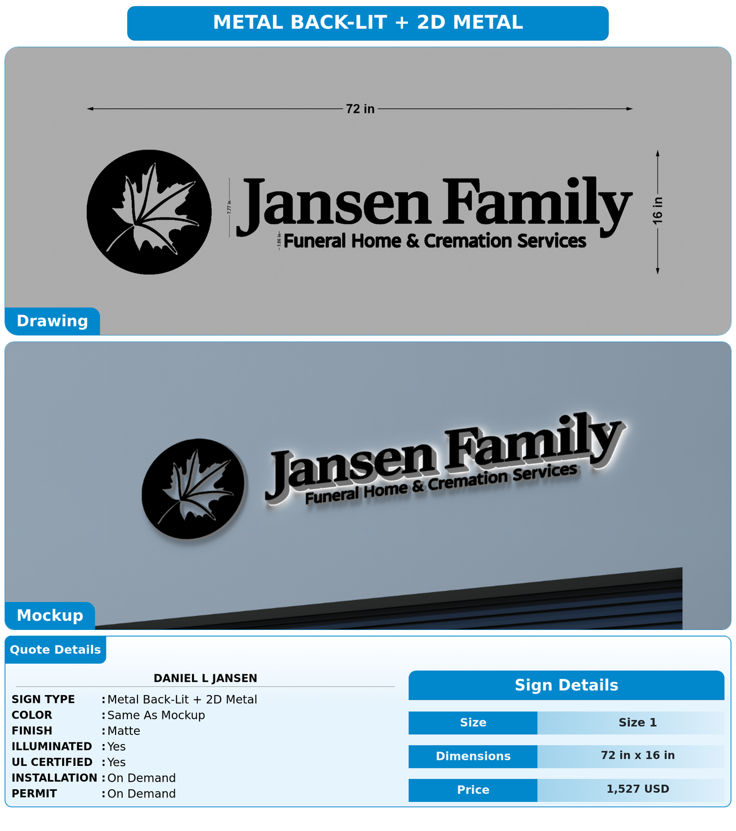CUSTOM MOCKUP SIGN FOR Daniel L Jansen