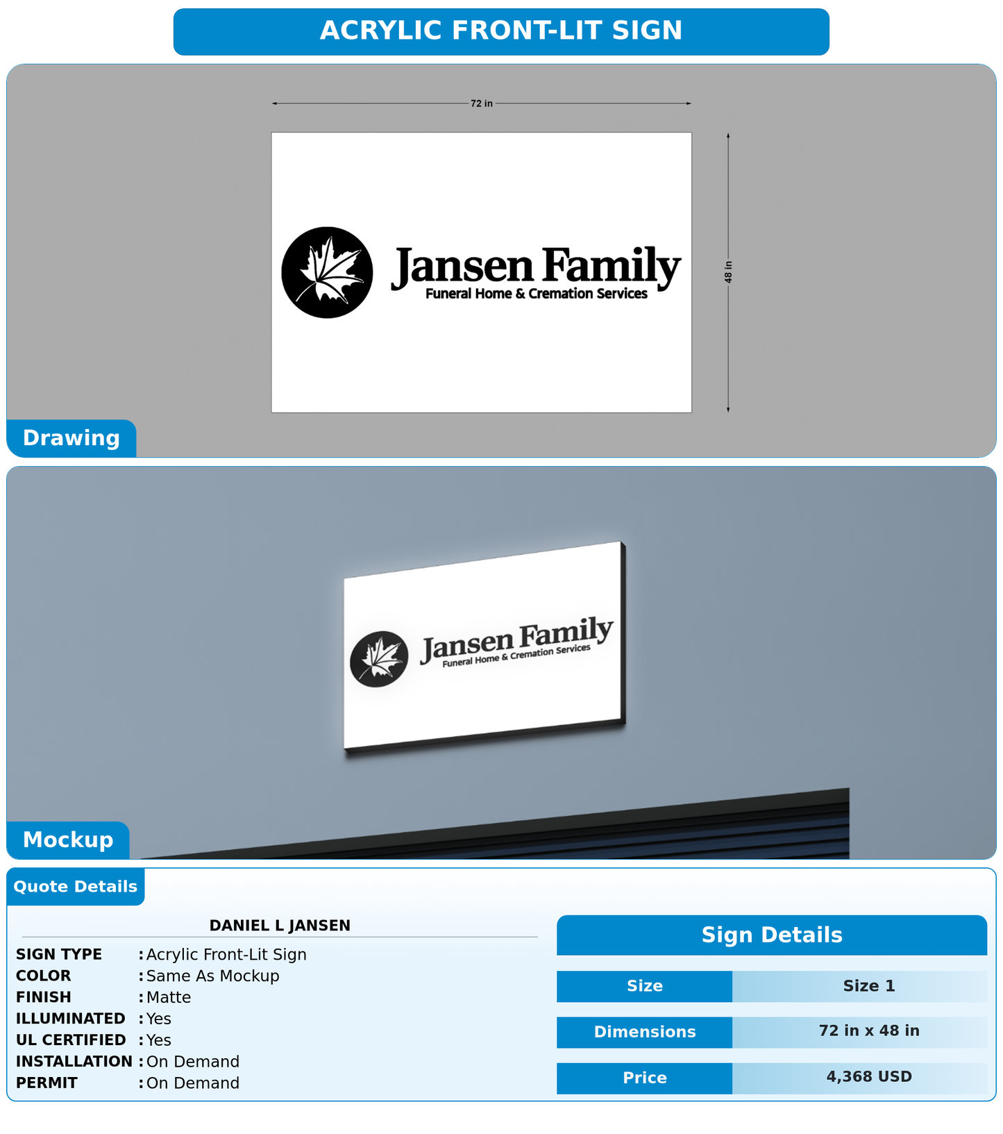 CUSTOM MOCKUP SIGN FOR Daniel L Jansen
