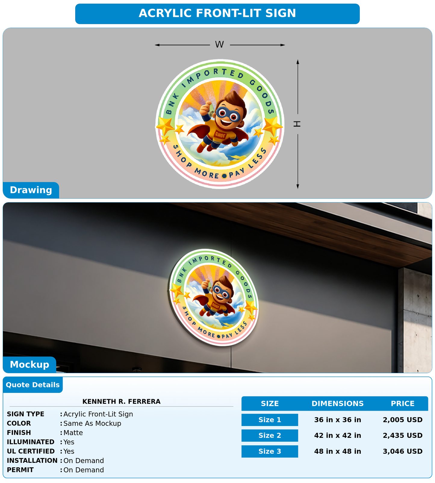 CUSTOM MOCKUP SIGN FOR Kenneth r. Ferrera