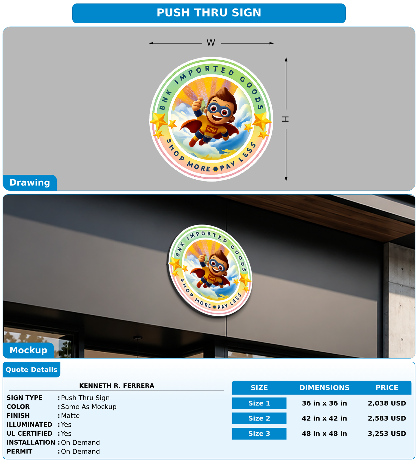 CUSTOM MOCKUP SIGN FOR Kenneth r. Ferrera