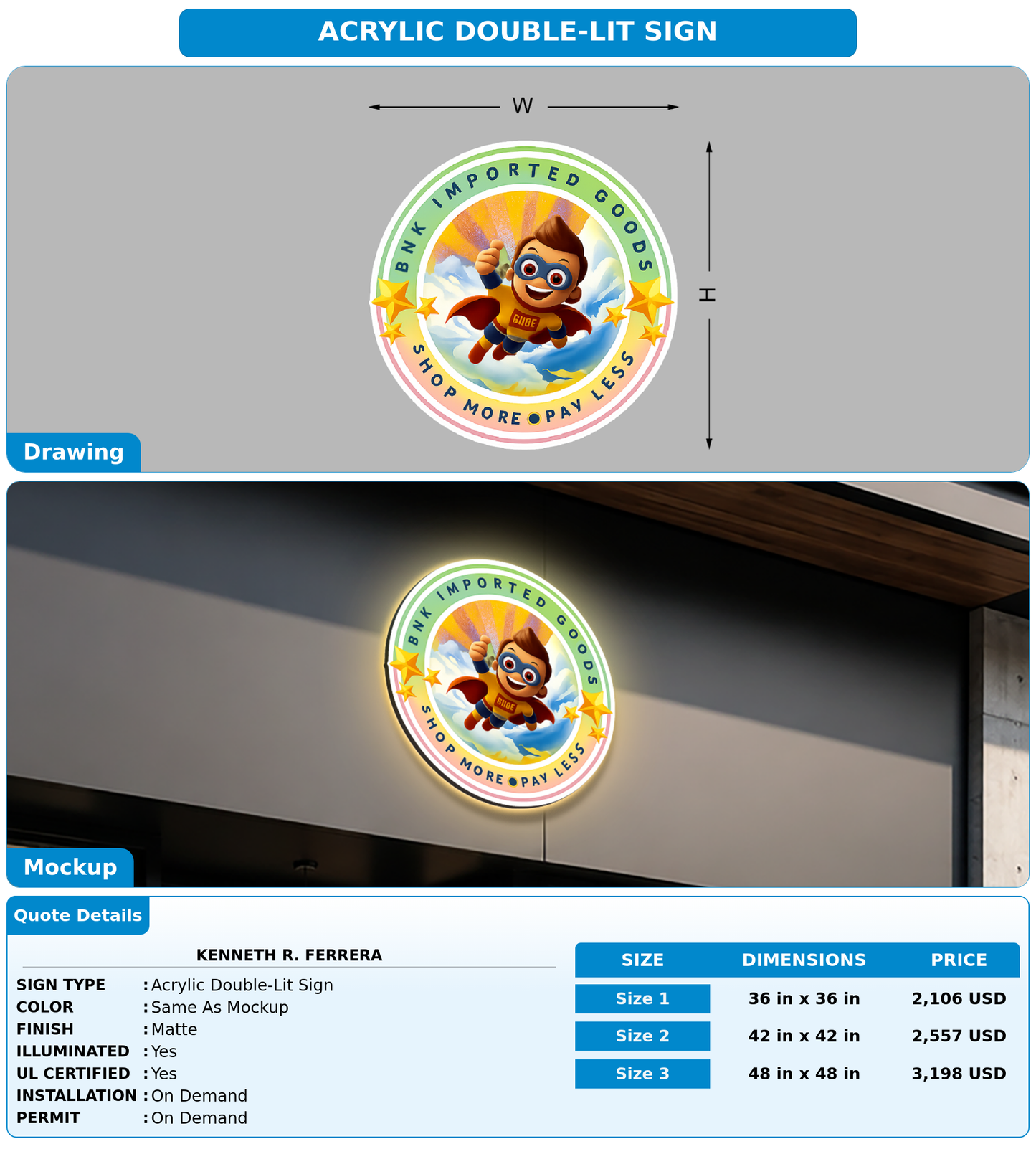 CUSTOM MOCKUP SIGN FOR Kenneth r. Ferrera