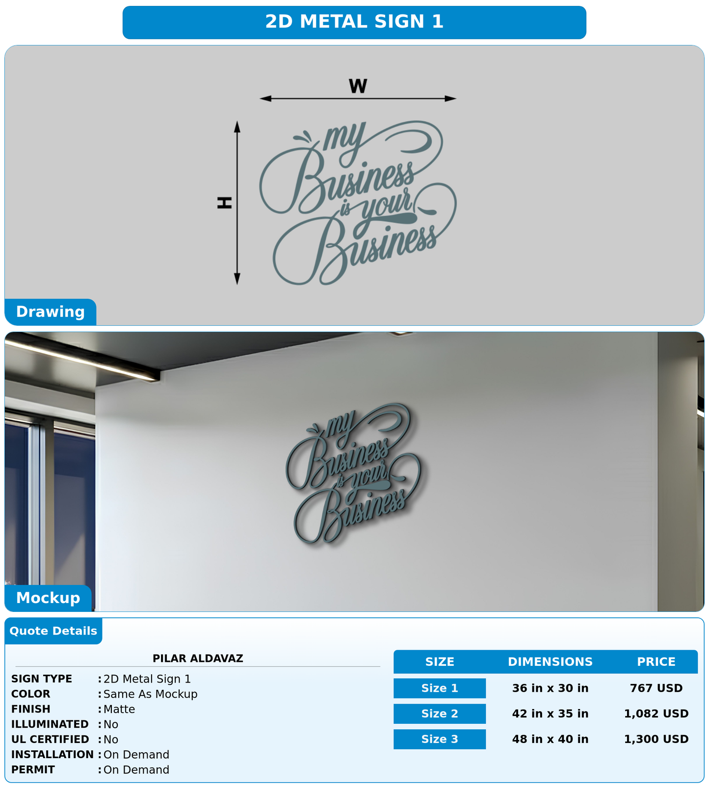 CUSTOM MOCKUP SIGN FOR Pilar Aldavaz