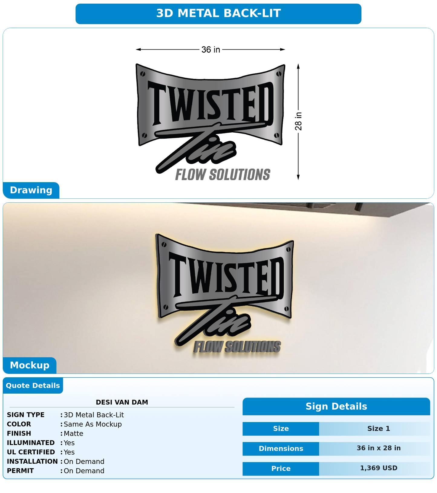 CUSTOM MOCKUP SIGN FOR Desi Van Dam
