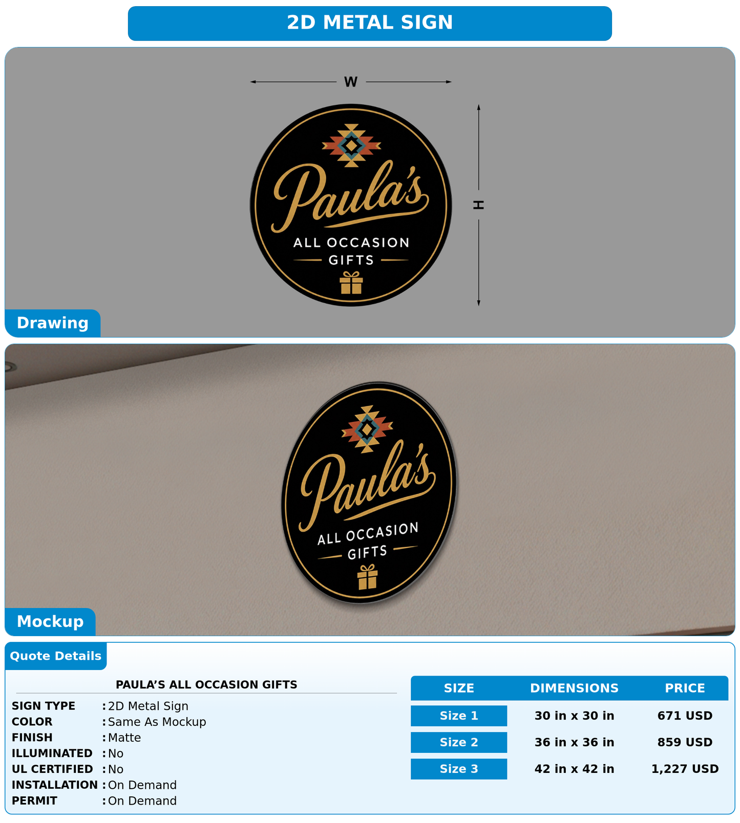CUSTOM MOCKUP SIGN FOR Paula’s All Occasion Gifts
