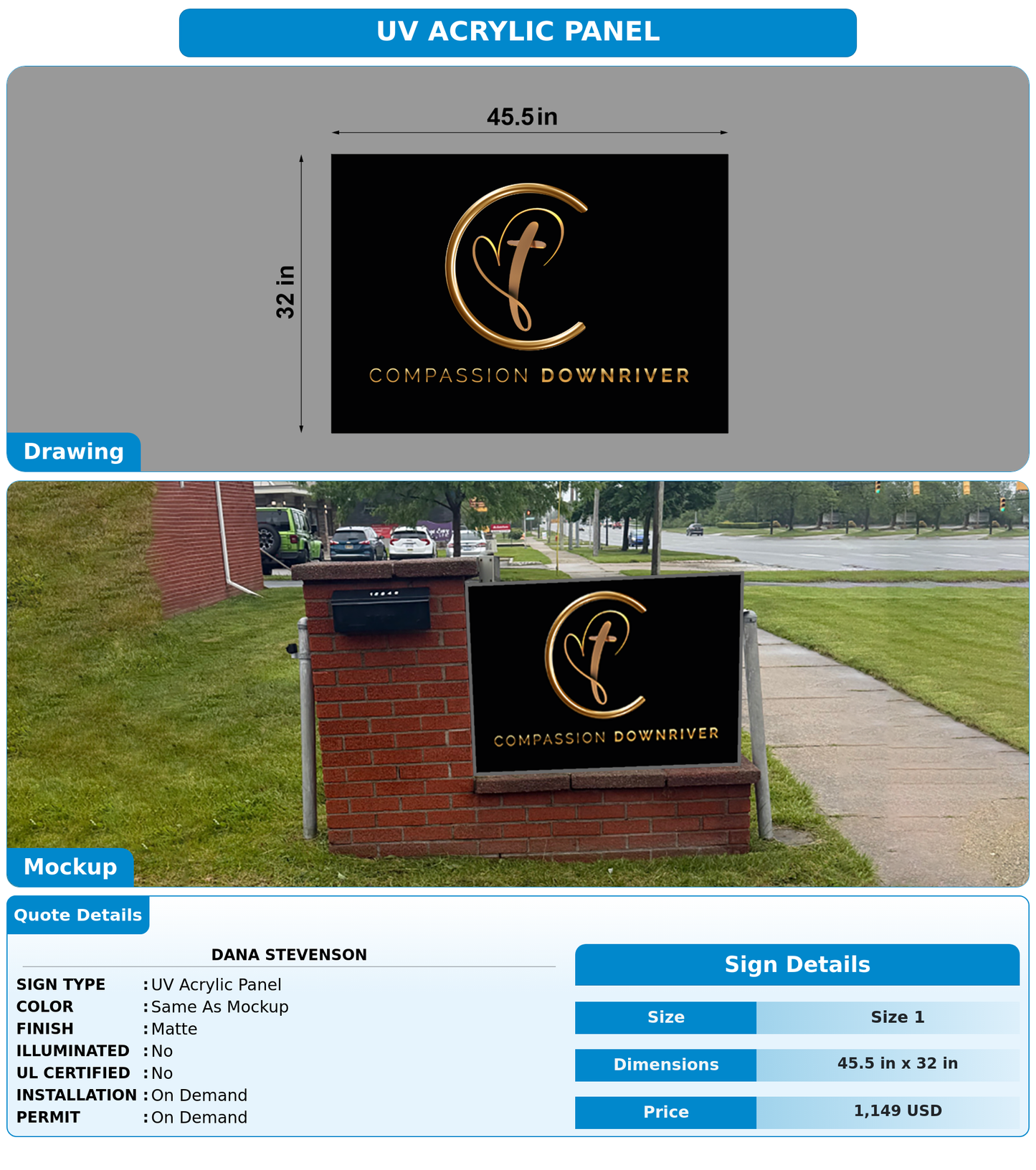 CUSTOM MOCKUP SIGN FOR Dana Stevenson